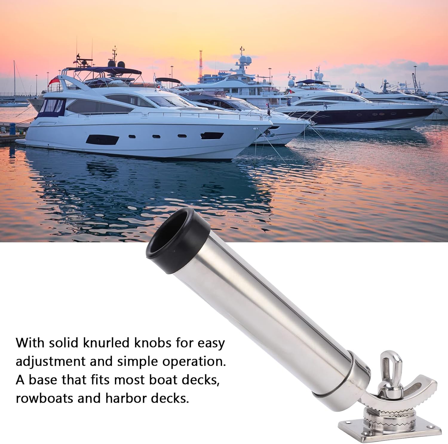 EVTSCAN Deck Mount Fishing Rod Holder, 316 Stainless Steel, Heavy Duty 360 Degree Left Right Adjustable, Rod Pod Rack for Marine Boat Yacht Fishing Gear
