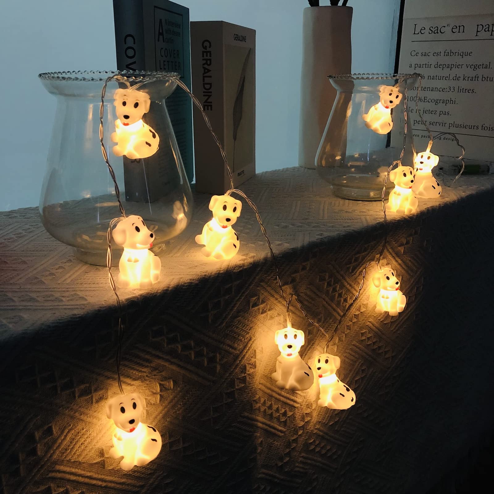 Cute Animal Spotty Dog Shape Fairy String Lights Battery Powered Night Light for Halloween Christmas Thanksgiving Tree Decorative Home Party Children Kids Bedroom Decoration (1.65m/10led, Warm White)