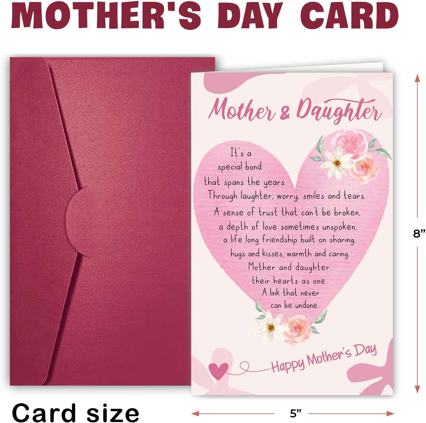 Condition photo showing New/Like New for NewEleven Mother's Day Card, Mother Daughter Gift, Gifts For Mom From Daughter - Unique Mom Gift For Mother's Day, Heartfelt Message To Moms - Greeting Card Mother n Daughter Pink