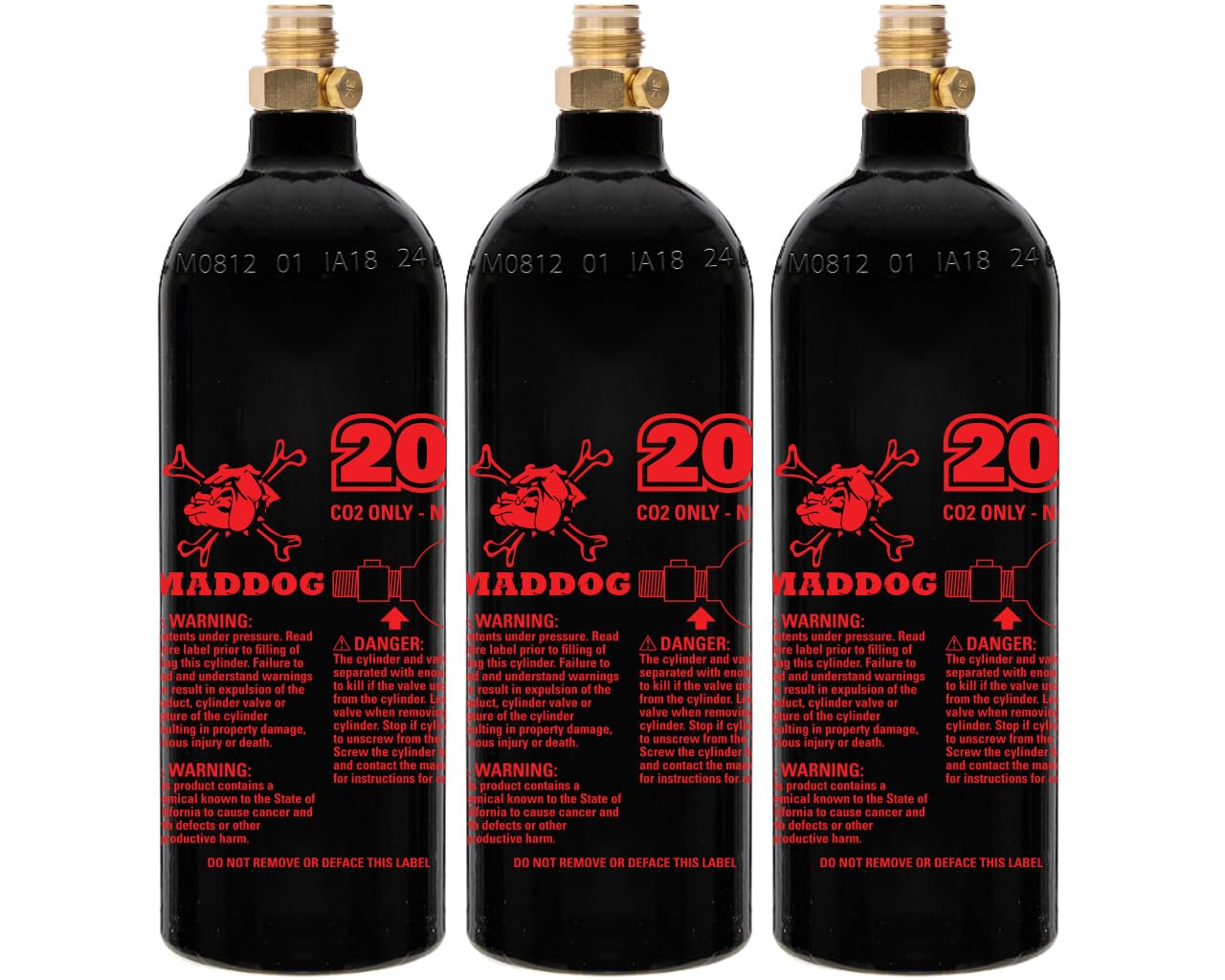 Maddog 20 Oz Refillable Aluminum CO2 Paintball Tank - Ships Empty - 3 Pack
