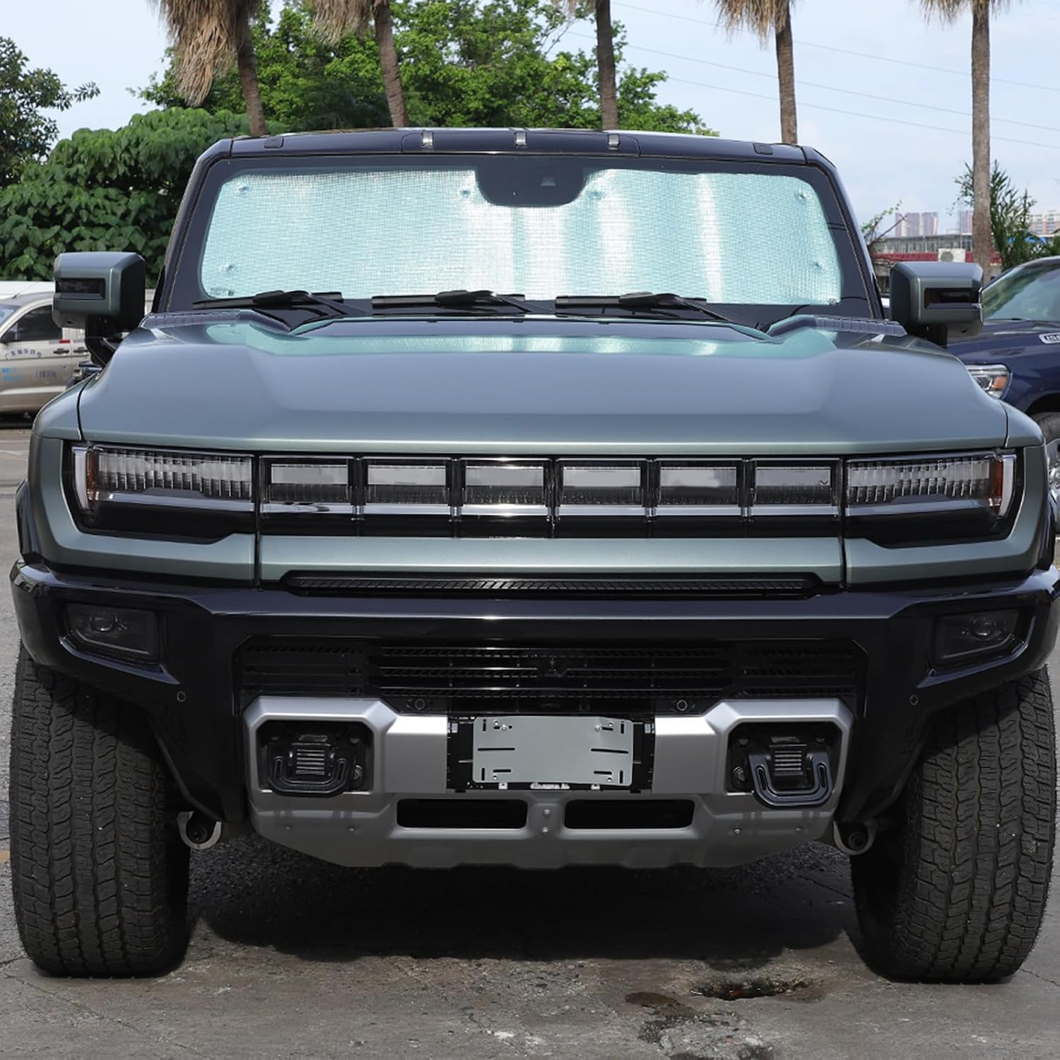 Windshield Sunshade for Hummer EV 2022-2026 Front Window Sun Shade Foldable Reflective Sun Visor Custom Sunscreen UV Blocker Privacy Protector HeatShield Keep Your Car Cooler (Silver)