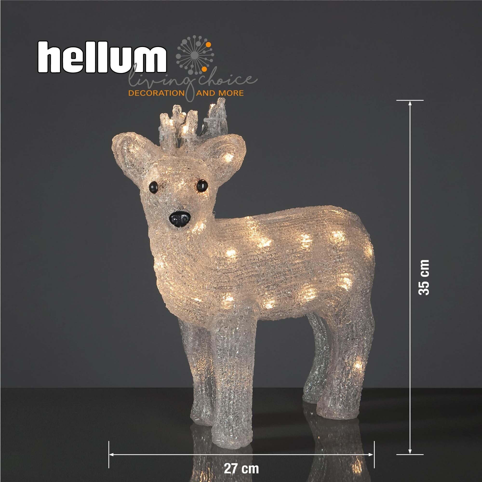 Hellum LED Rentier Acryl 35cm hoch, Outdoor Weihnachtsdeko, 40 warmweiße LEDs, Dekofigur mit 5m Zuleitung, Helligkeit <59 Lumen 152708