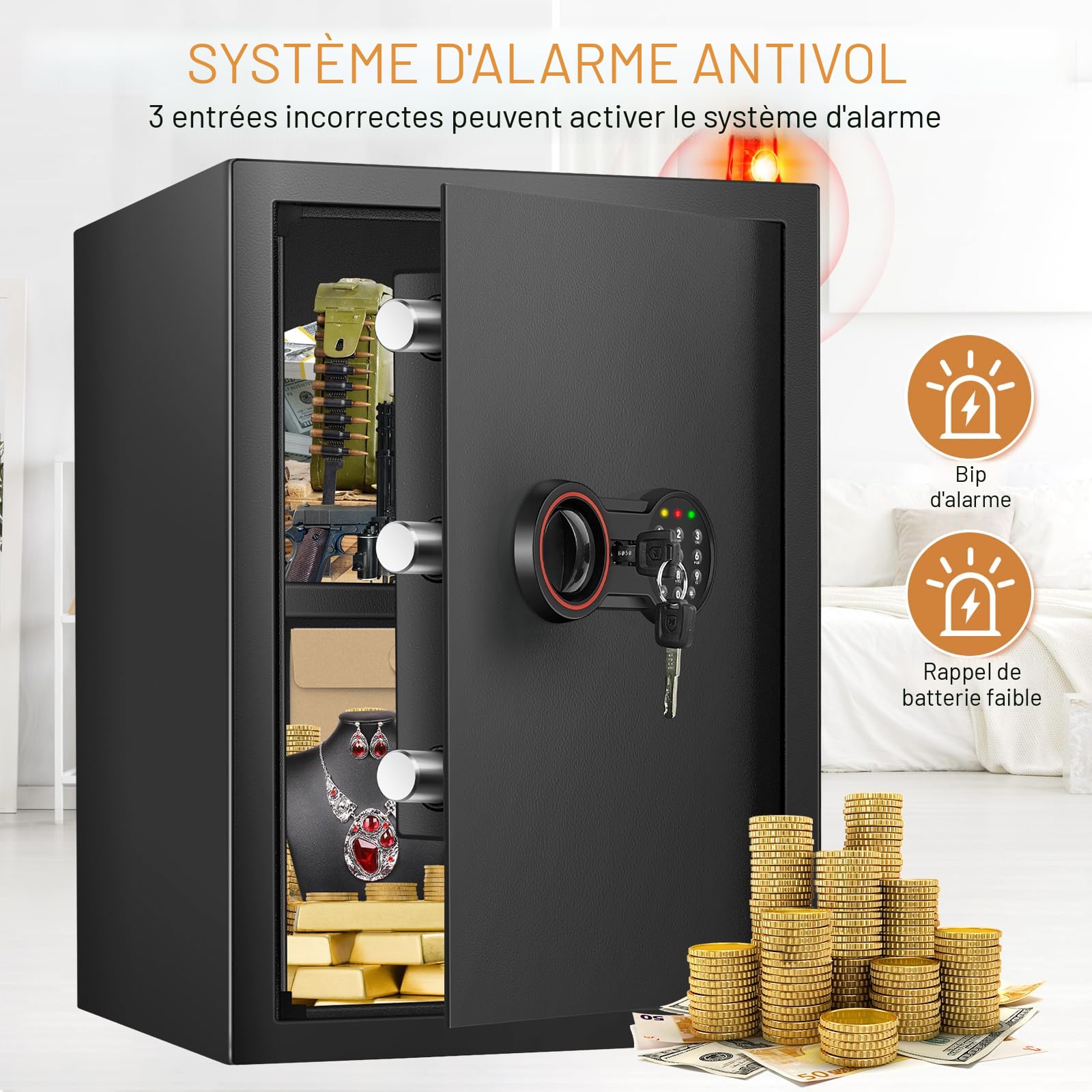 Coffre-fort Ignifuge Et étanche 73L Avec Serrure à Code - Pour Documents, Bijoux, Armes - Anti-vol, Pour La Maison - 7