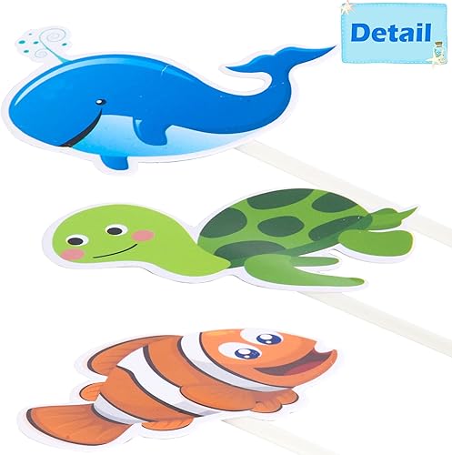 Miniatura 5 de 36 piezas de decoración para cupcakes de animales marinos del océano con criaturas para tartas para decoración de fiesta de cumpleaños con temática