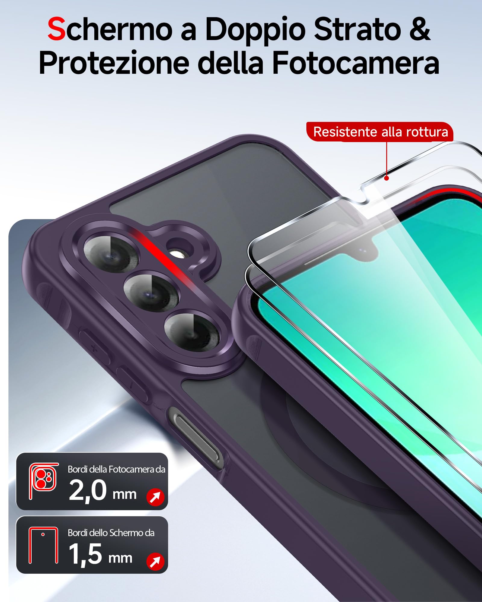 LeYi Cover Magnetica per Samsung A26 5G con 2 Pezzi Vetro Temperato, Custodia per Galaxy A 26 Traslucida Opaca Anti-Impronte Resistente ai Graffi Paraurti in TPU Antiurto Protettiva Case, Viola