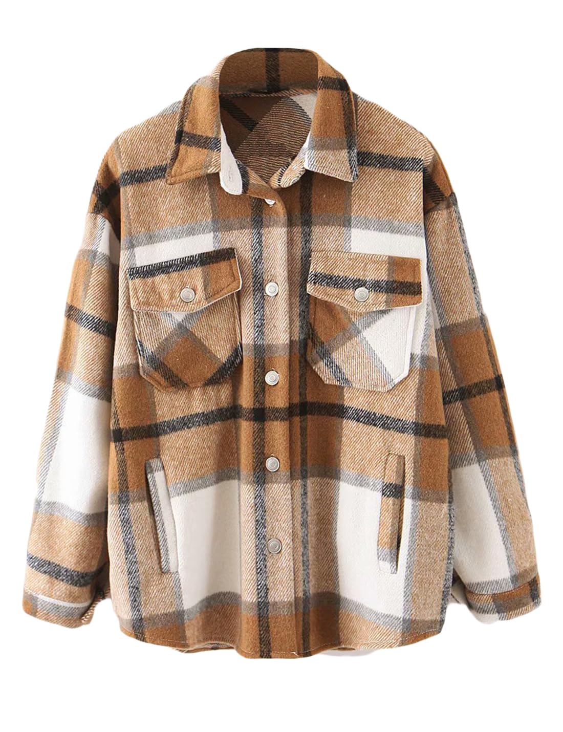 Lviefent Womens Casual Wool Blend Plaid Flannel Shackets Jacket Button Down Shirt Coat