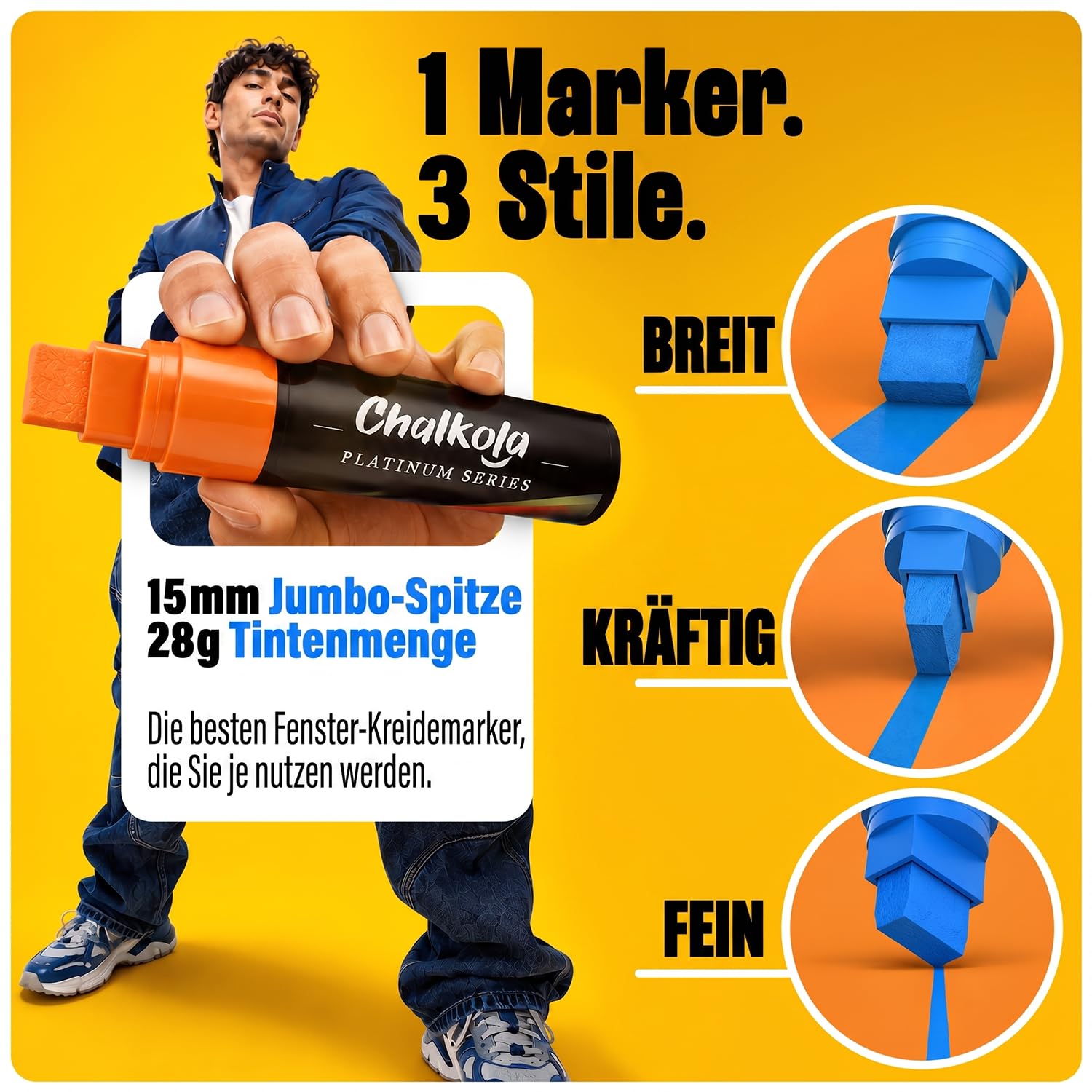 Chalkola Kreidestifte für Tafel Abwaschbar - (15 mm Jumbo, 8 Kreidestift) Kreidestifte für Fenster, Tafelkreide, Glasstifte, Auto - Fenstermalstifte für bei Lehrern, Kindern, Künstlern und Unternehmen