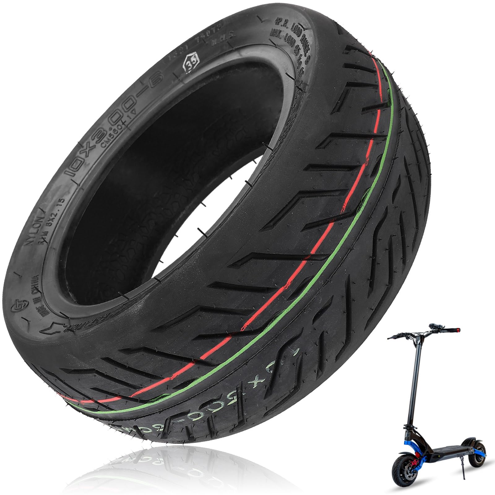 Pneu sans chambre à air - 10 x 3-6 - Pour Kaabo Mantis 10, Wolf Warrior X, VSETT 10+, T10-DDM, Dragon X10, Bolzzen Dynamo - 10 x 3.00-6 CST Urban-Profil - Pneu de rechange - Durable - 10 x 3.00-6 CST