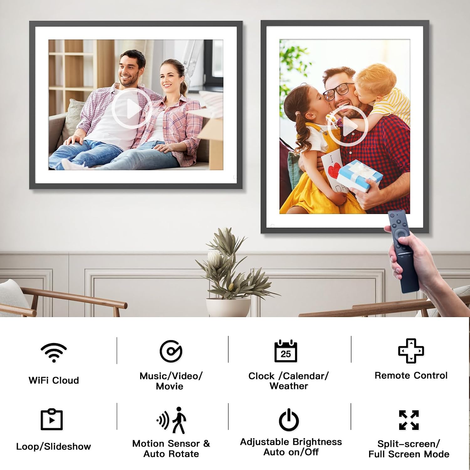 17-Inch 32GB Digital Picture Frame, Dual WiFi Digital Photo Frame Auto Rotate, Full Function, Wall Mounted Digital Frame, Sharing Photos and Videos via App or Email Instantly, Unlimited Cloud Storage
