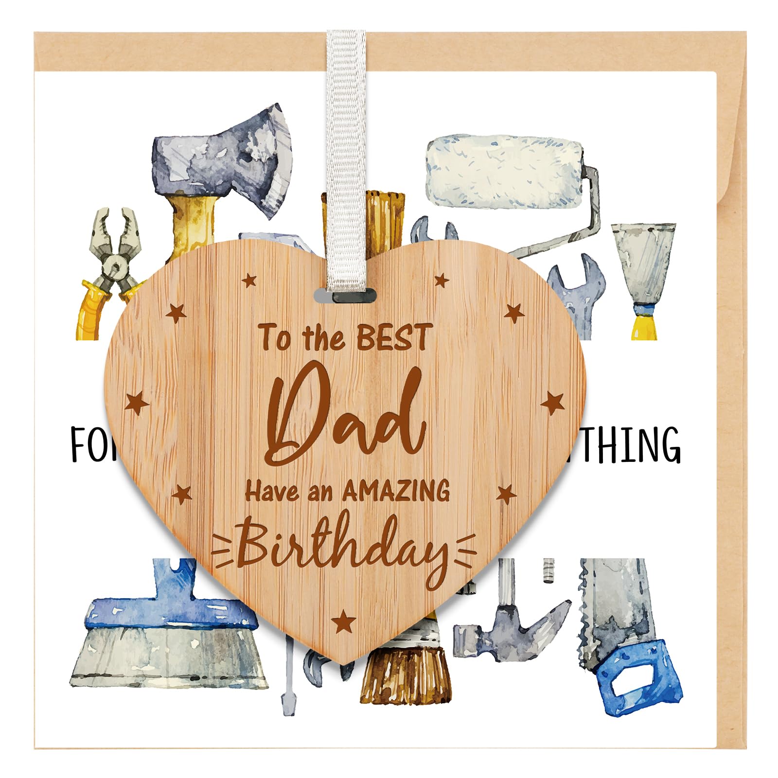 TheGiffter Dad Birthday Card with Wooden Heart Plaque, Dad Birthday Gifts Card with Envelope, Happy Birthday Cards for Daddy from Daughter Son for Him — image 1
