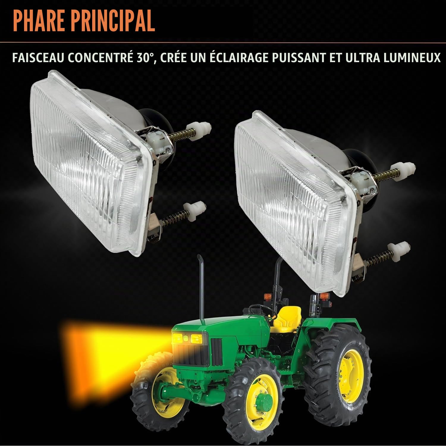 Ensemble complet de phares de tracteur avec ampoules 12 V pour feux de tracteur David Brown, John/Deere 7600 7700 7800 7610 7710 7810 6100 100 6200 6200 6300 64