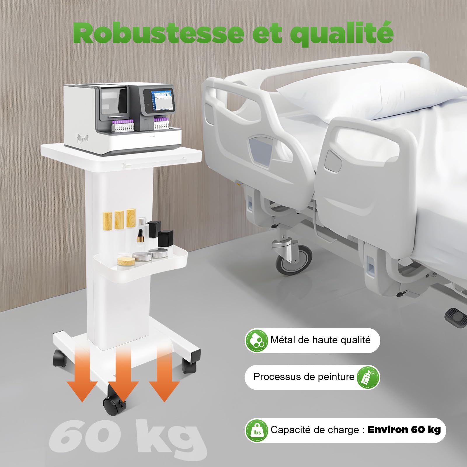 Carro de trabajo para salón de belleza, carrito de belleza, carrito de belleza, carrito de peluquería, con 4 ruedas, para salones de belleza, 70 x 35 x 35 cm, color blanco