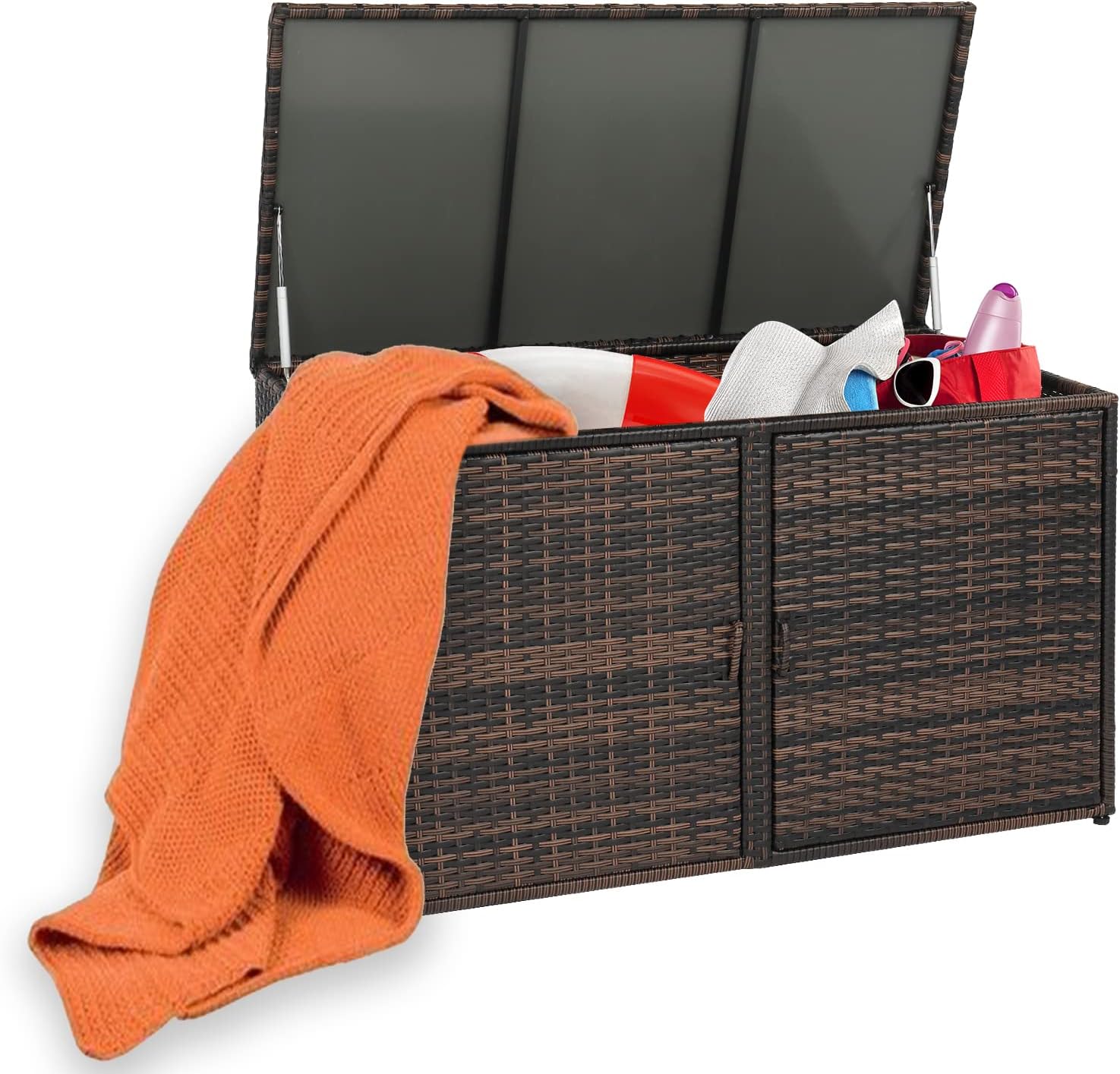 GODECOROutdoor Deck Boxes, 104 Gallon Outdoor Storage Box Outdoor Waterproof Patio Storage Outdoor Storage Container for Lawn Porch Poolside Deck, Brown