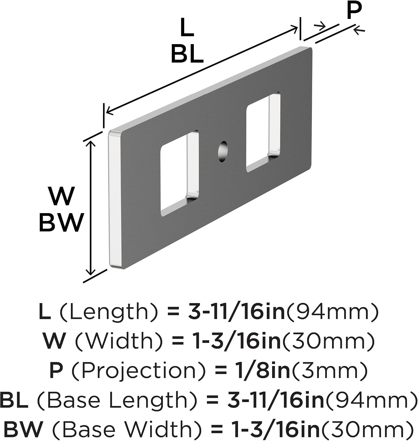 Amerock Medora 3-11/16 inch (94mm) Length Rectangle Polished Chrome Cabinet Knob Backplate, BP3778026