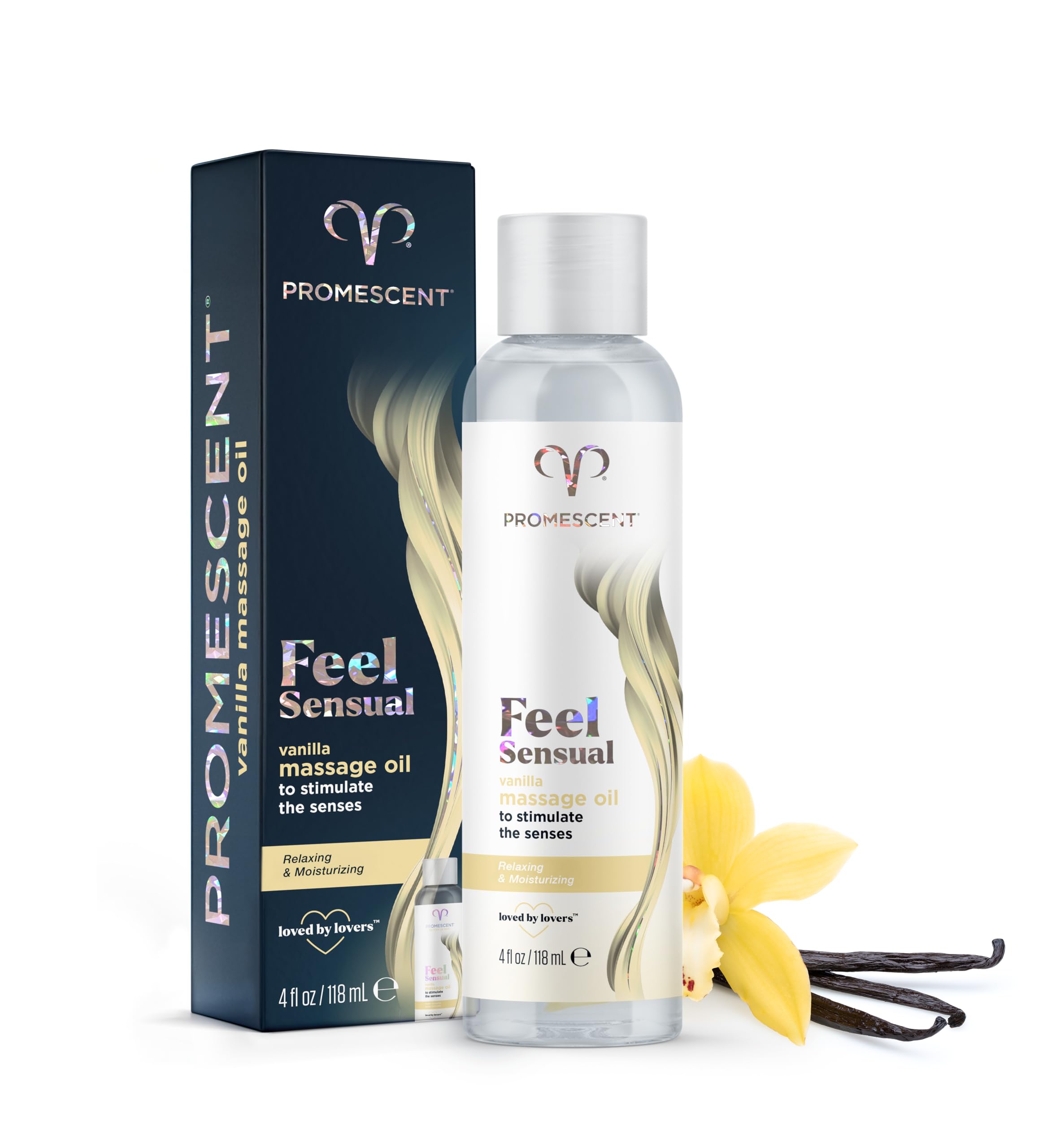 Promescent Massage Oil for Massage Therapy, Massage Oils for Date Night, Premium Body Oil for Men & Women to Relieve Stress & Sore Muscles, Essential Oils for Skin (4 oz) (Vanilla)