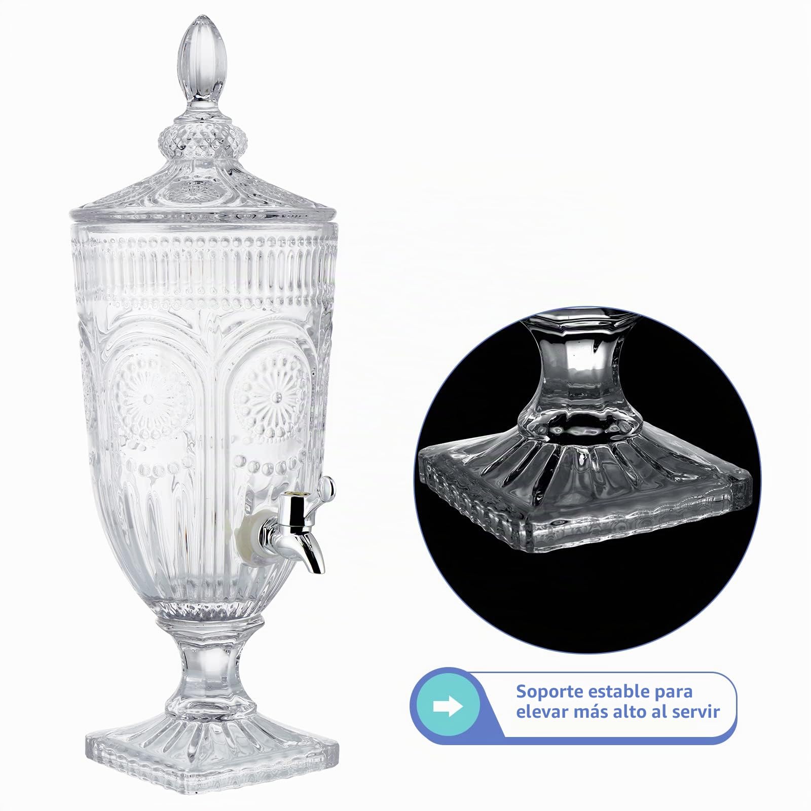 Dispensador de Bebidas con Grifo 3L - con Tapa de Cristal y Grifo sin Fugas - dispensador de Bebidas de 0,8 galones - Agua Jugo Vino Sangria - para Fiestas, Bares
