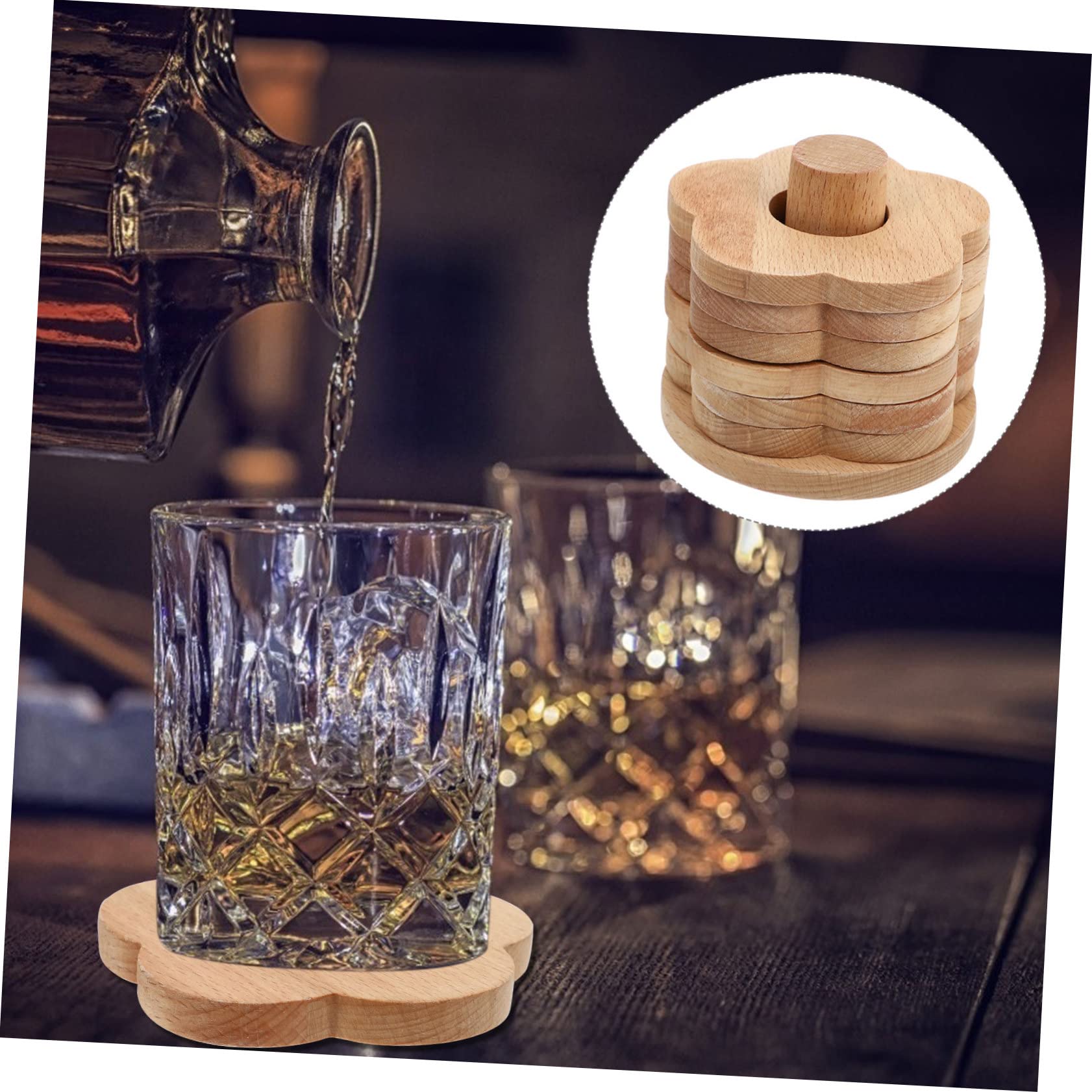Posavasos de Madera Maciza en Forma de Flor, 7 Piezas