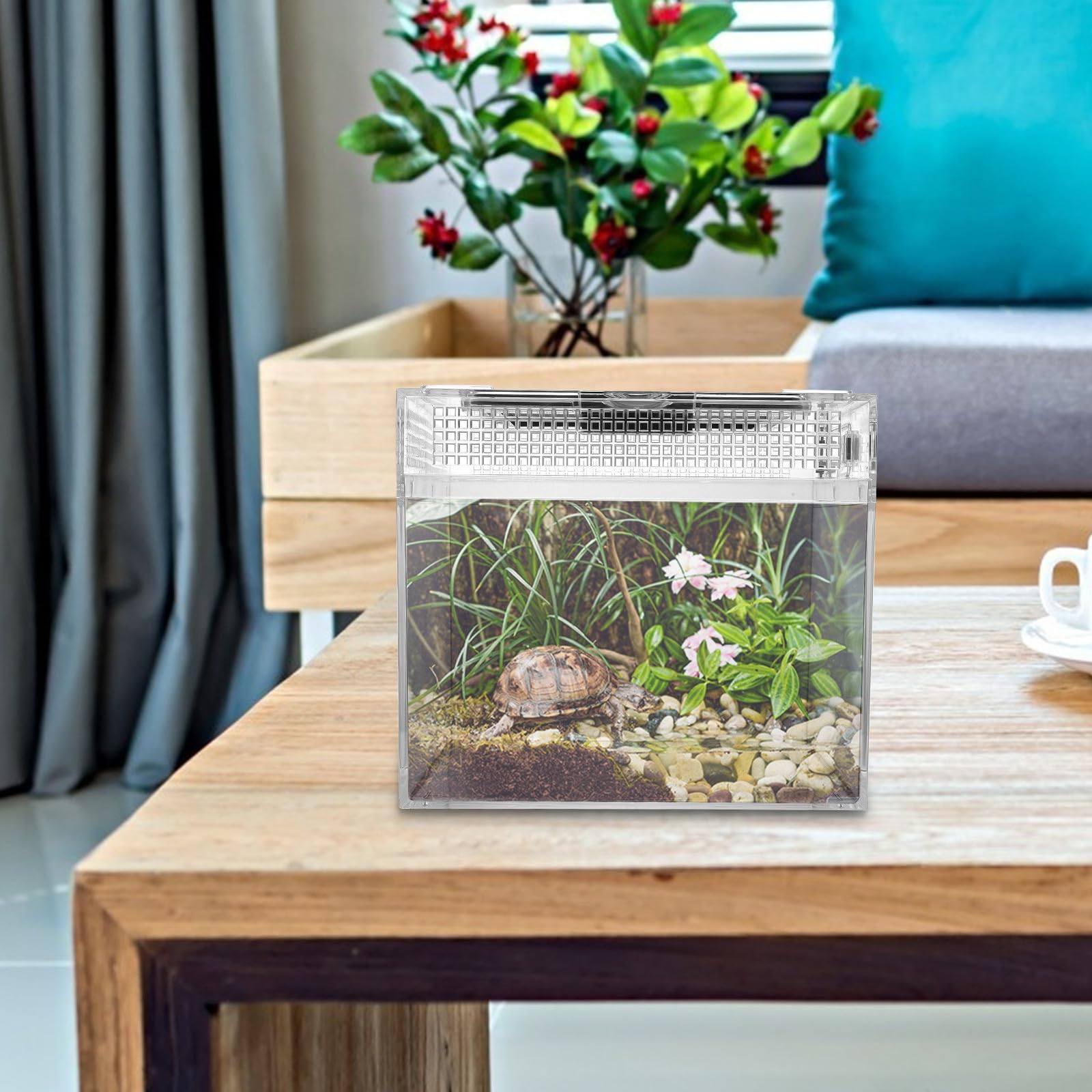 Terrario per Rettili in PC Leggero Sistema di Ventilazione per Tartarughe e Ragni, Contenitore per Allevamento da Esterno Resistente e Pratico