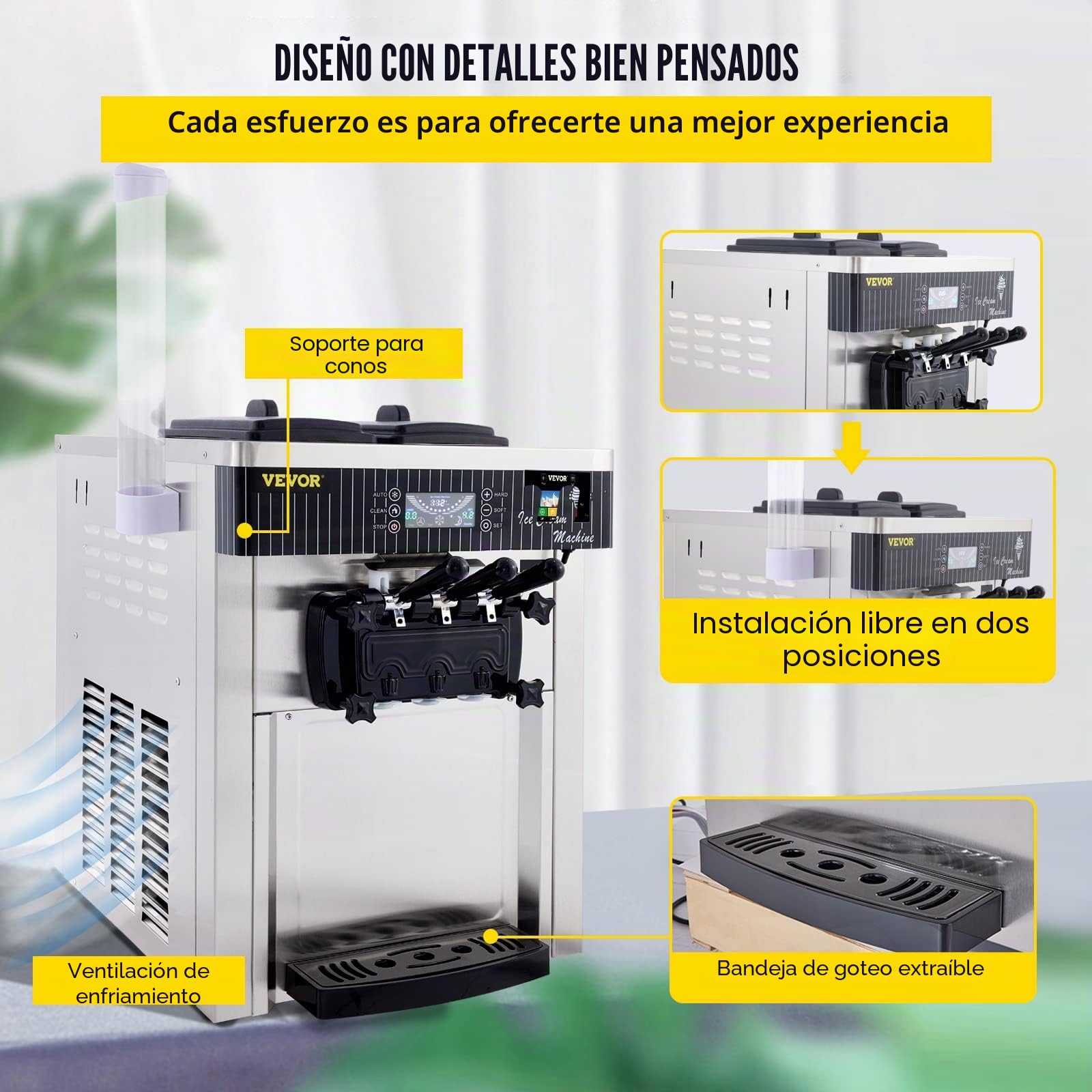 VEVOR Máquina de Helados Soft Heladera Maquina Helados Soft Comercial Maquina Helados Soft con 2 + 1 Sabores Vertical Ice Cream Maker 2200W Máquina de Helado de Servido Suave 6L*2