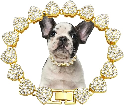 Cadena de entrenamiento para perros con diamantes cubanos de metal con purpurina y hebilla segura en forma de corazón para perros grandes y medianos