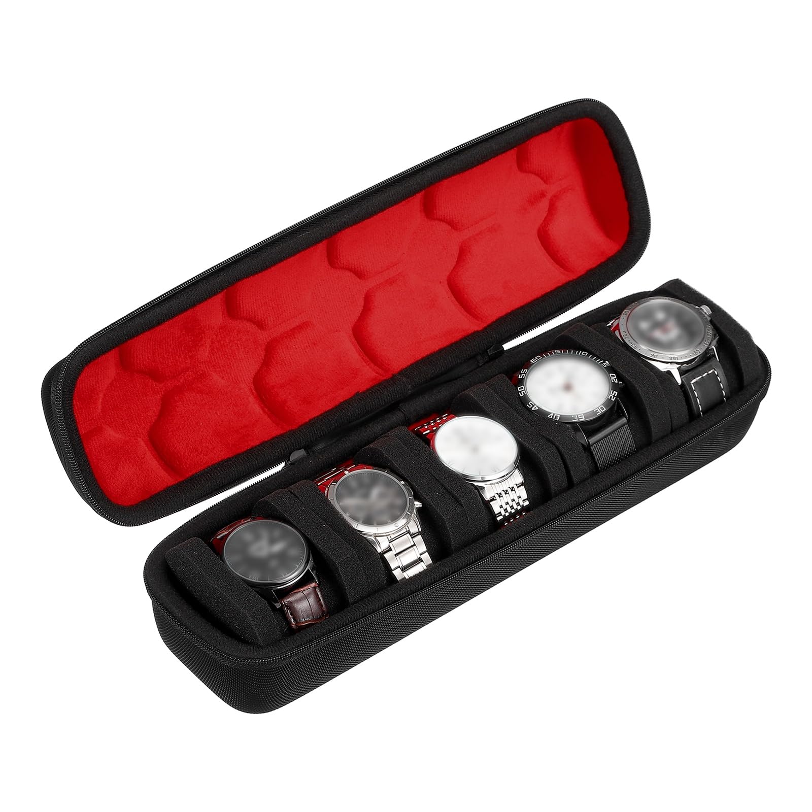 Estuche de viaje para relojes sourcing map, caja de almacenamiento portátil de 5 ranuras para relojes, estuche enrollable organizador para relojes de pulsera para hombres y mujeres, viajes, negocios