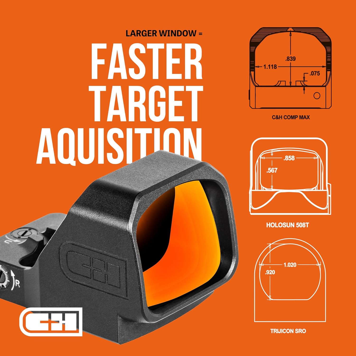 C+H COMP Micro Red Dot Sight for Pistol | RMR Red Dot Footprint | Shake Awake Red Dot Reflex Sight for Pistol | 3 MOA or Multi-Reticle Options