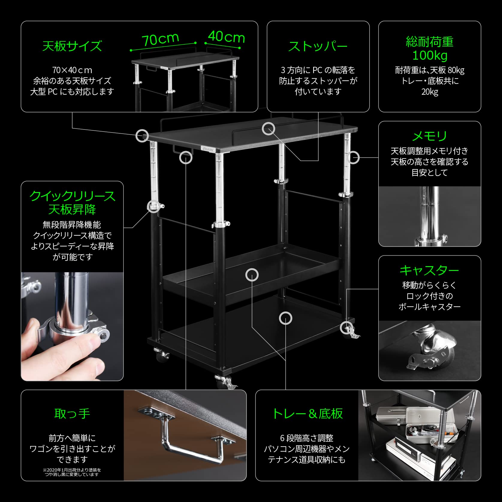 Amazon.co.jp: Bauhutte(バウヒュッテ) 昇降式 PCディスプレイワゴン 