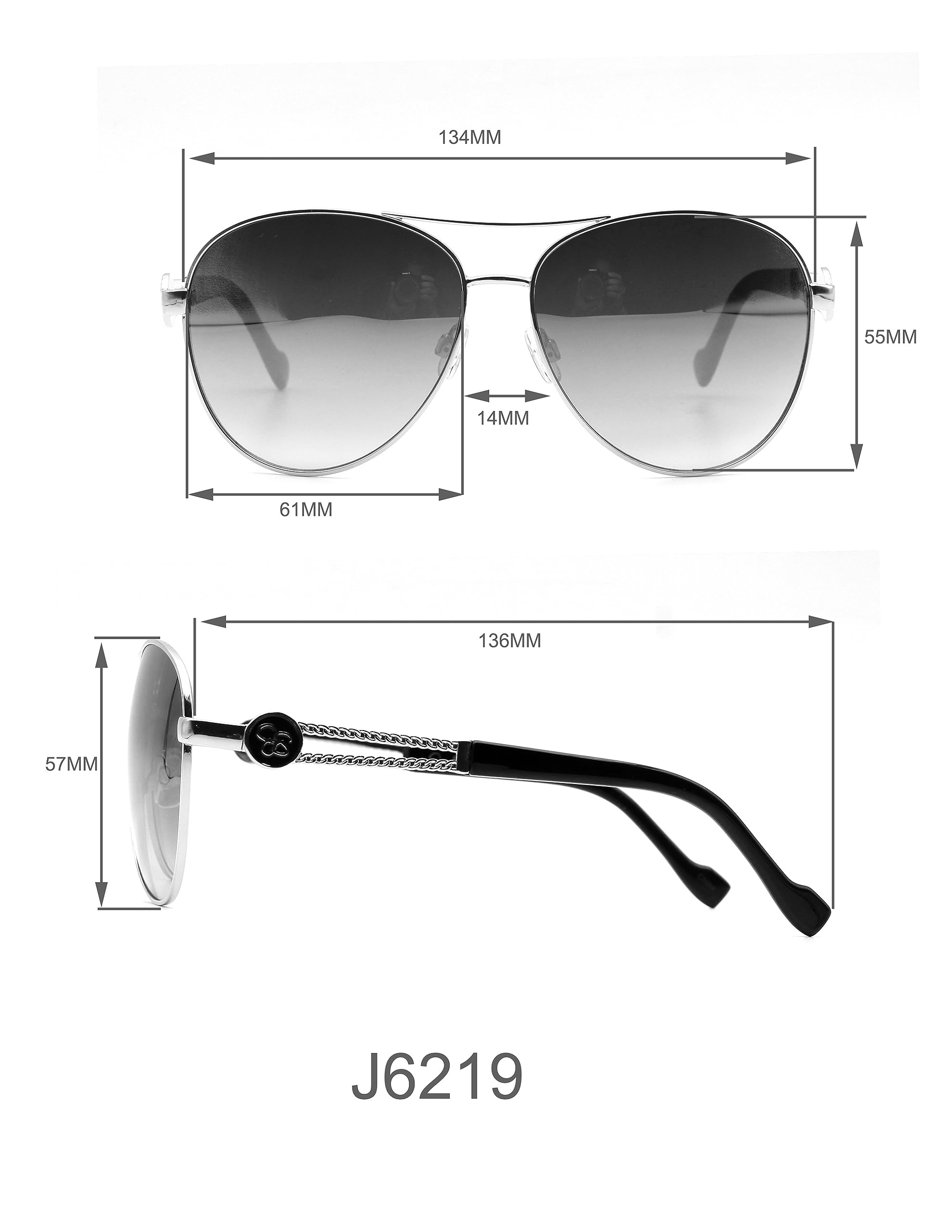 Jessica Simpson J6219 - Gafas de sol de aviador de metal para mujer con protección UV400. Regalos glamurosos para ella, 61 mm