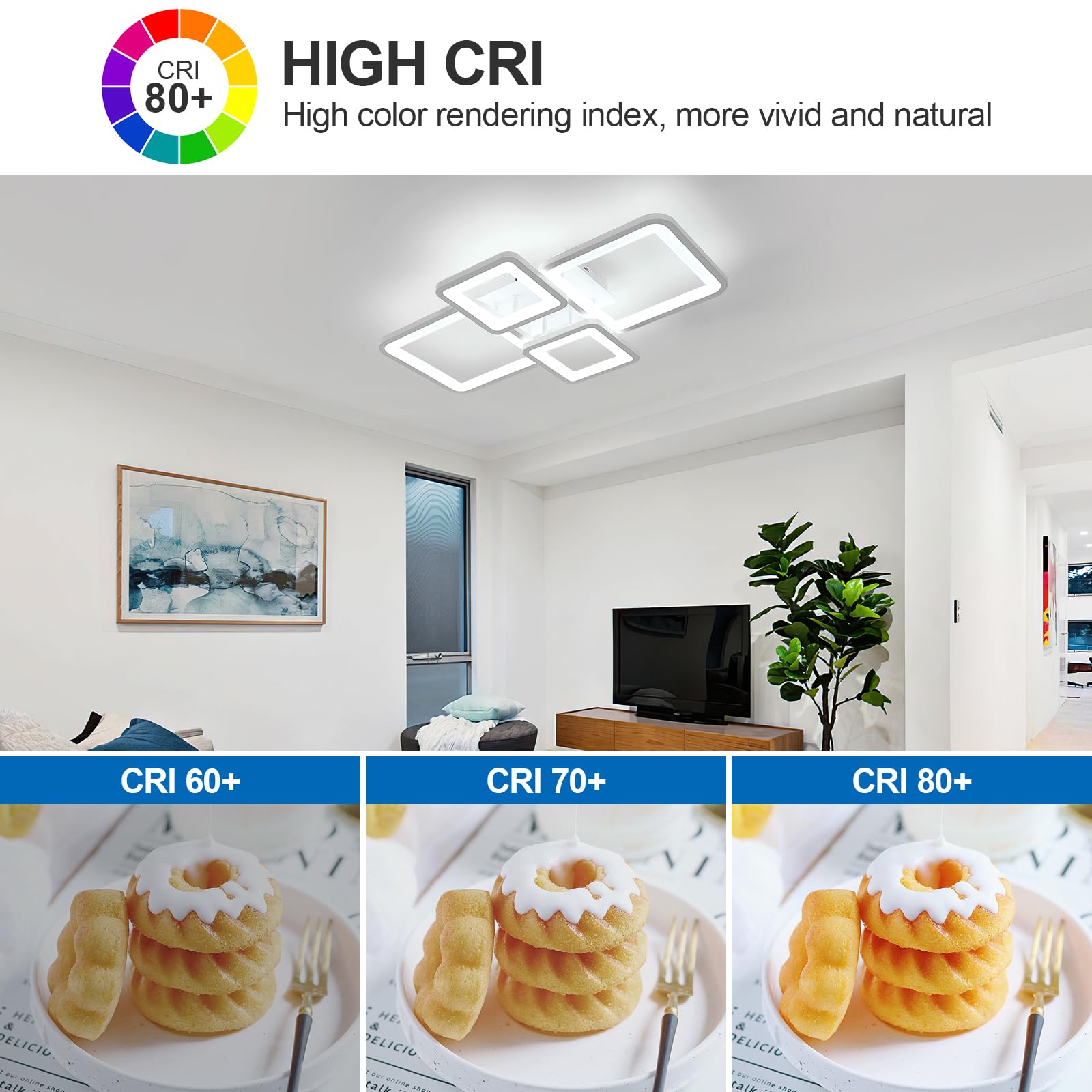 Plafoniera LED Soffitto 62CM, 56W 6300LM Lampada da Soffitto Rettangolo Design, Plafoniera Camera da Letto Bianco per Soggiorno Cucina Camera da Letto Sala da Pranzo, Bianco Freddo 6500K