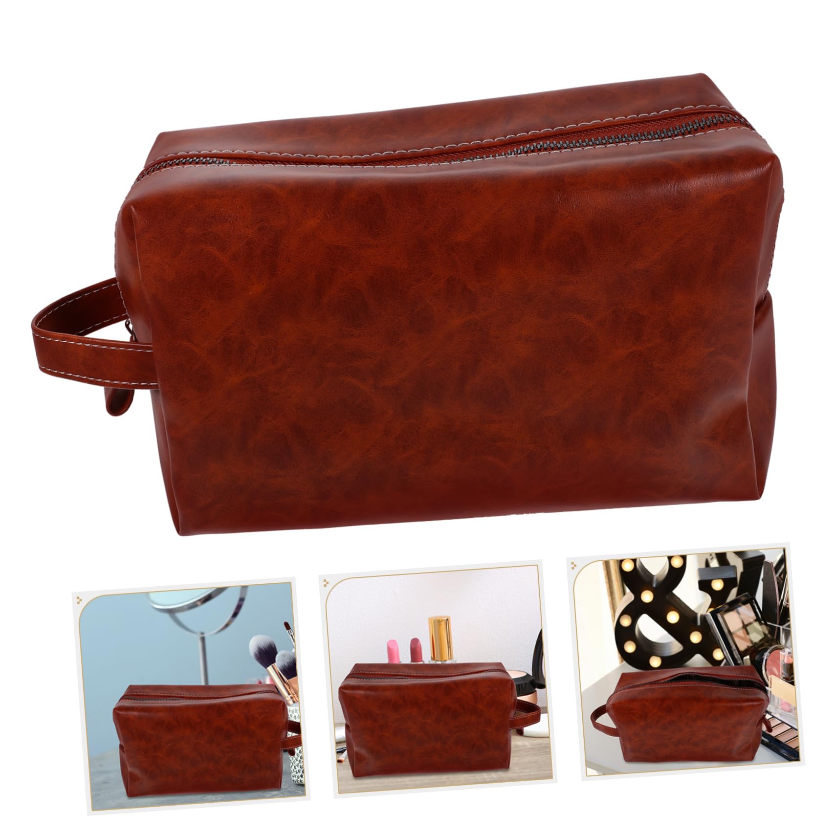 Kit de Maquillaje Neceser Vintage de Cuero PU para Hombres y Mujeres, Ligero Gran Capacidad, Adecuado para Viajes y Almacenamiento de Artículos de Tocador