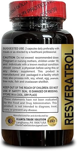 Miniatura 3 de Trans Resveratrol 500mg - Polifenol puro y potente de Polygonum Cuspidatum, sin gluten, cápsulas veganas, sin OMG, sin colorantes artificiales ni