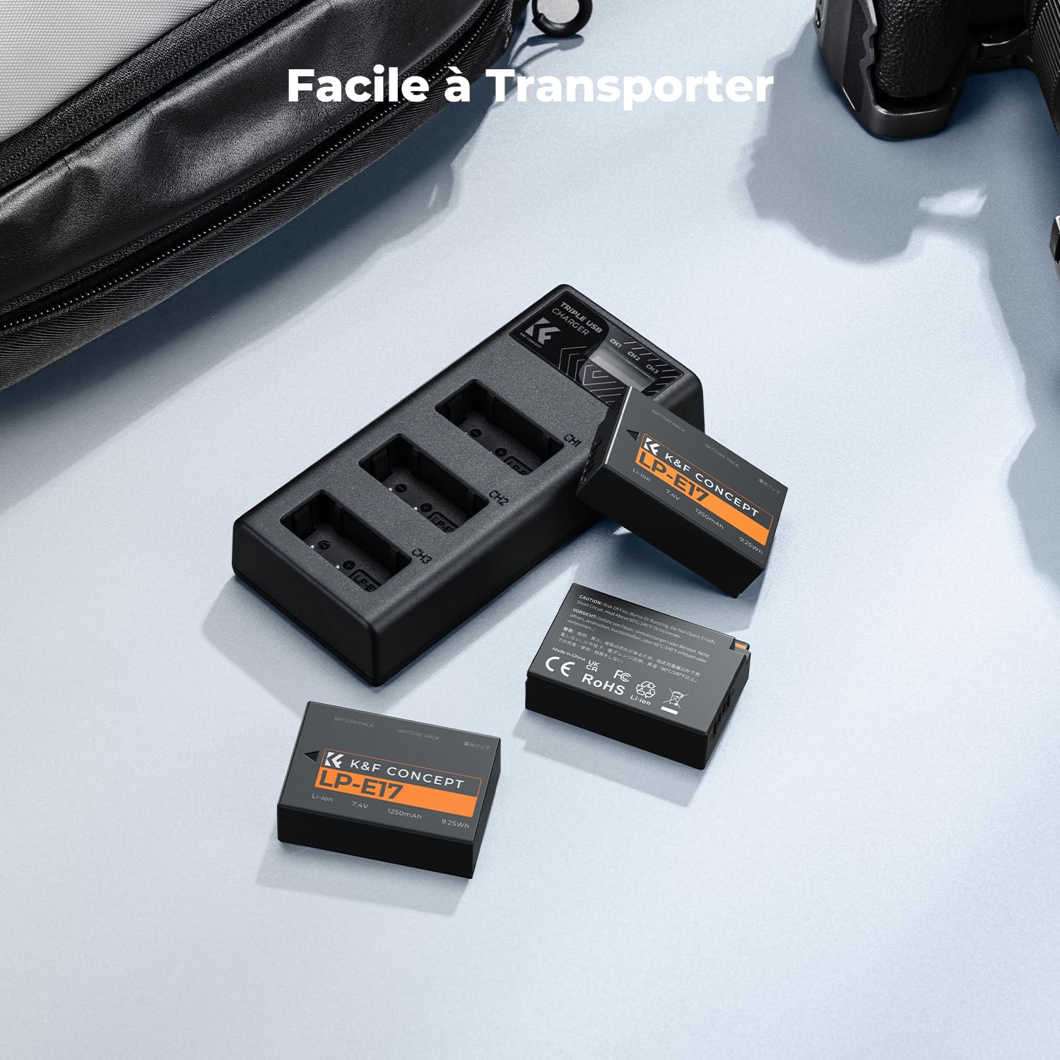 K&F CONCEPT LP-E17 Batterie et Amélioré LCD Chargeur à Trois Slot Compatible avec Canon EOS R100 R50 RP R10 R8, Powershot V1, Rebel T8i T7i T6i T6s SL2 SL3 EOS M3 M5 M6 200D 77D 750D 760D 800D 8000D