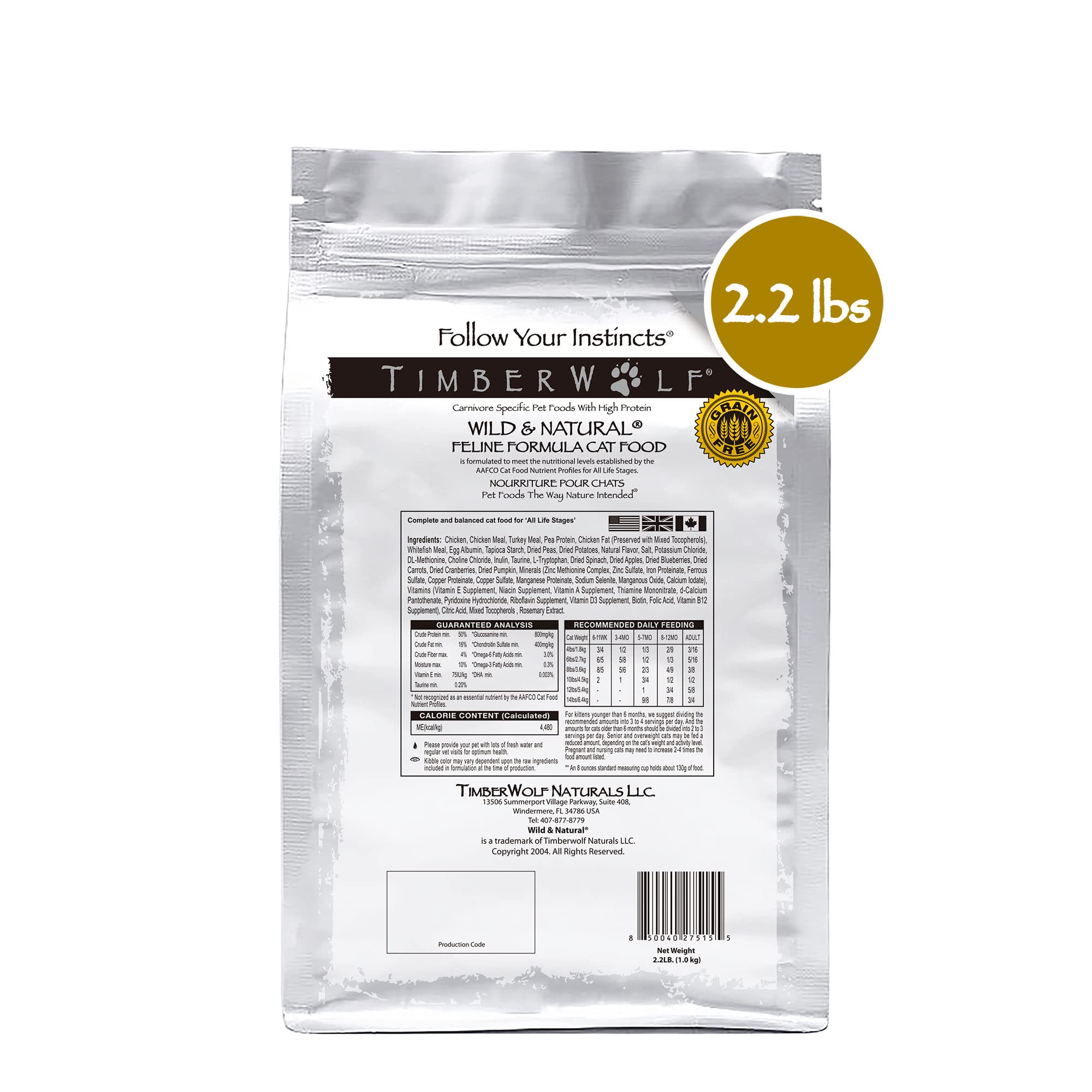 Timberwolf Wild & Natural Chicken Recipe with High Protein Dry Cat Food 2.2lb