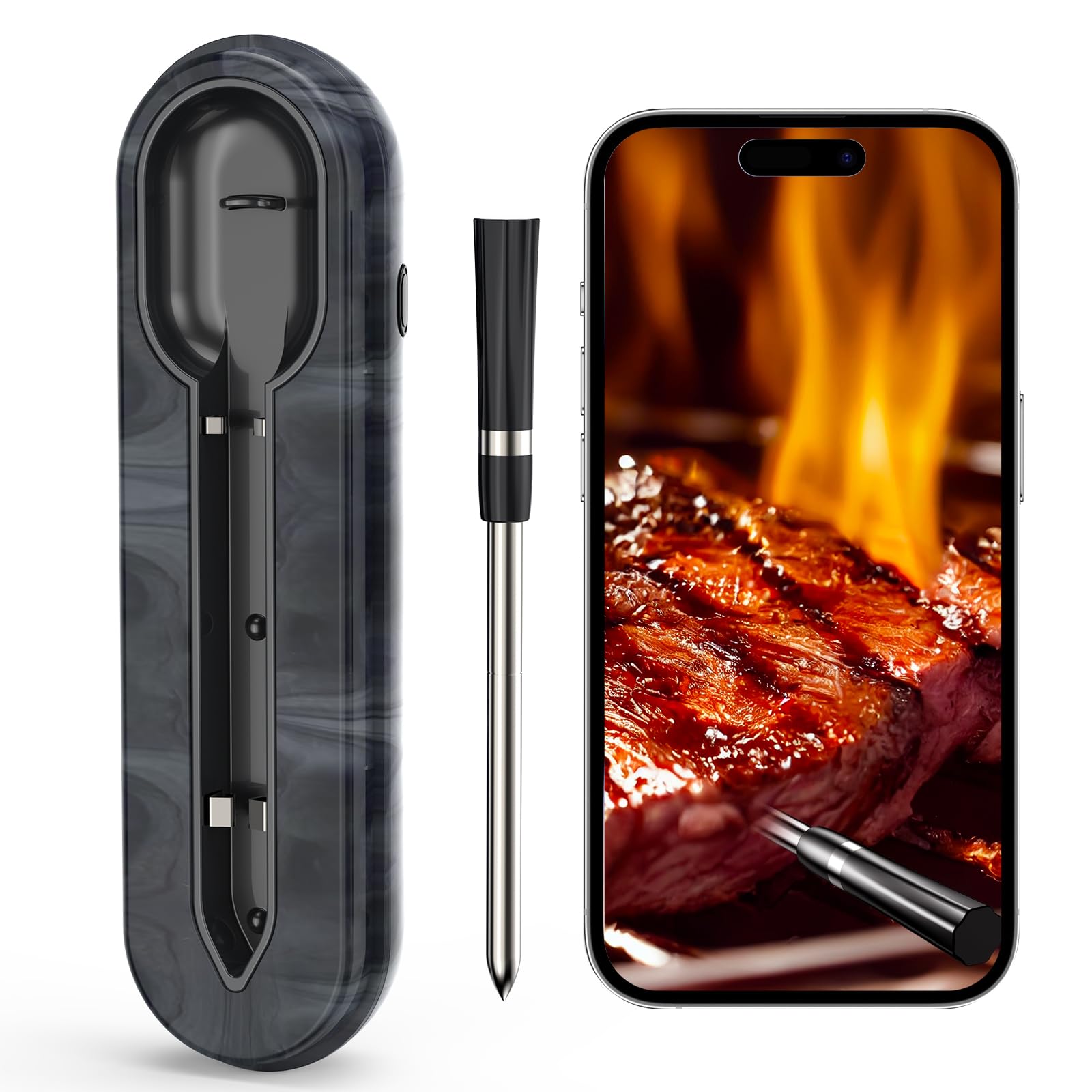 Aurasky Unique Wireless Meat Thermometer, Accurate Temperature Detection Probe, 500FT Remote Monitoring, Dual Alarm, Cooking Meat Thermometer Wireless