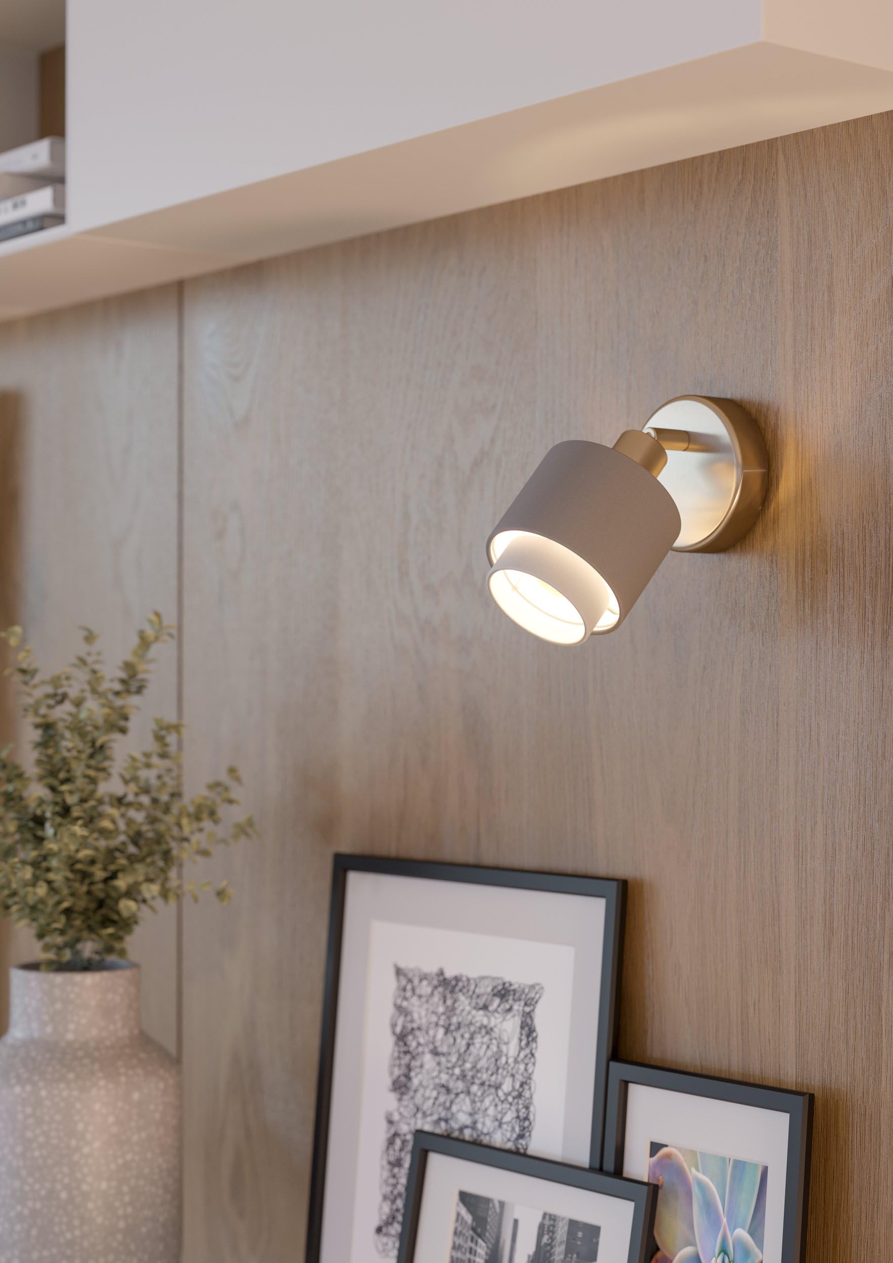 EGLO kinkiet Bellizzi, lampa ścienna do wnętrz z regulowanym reflektorem | kinkiet z tkaniny w kolorach srebrnym, szarym i białym, lampa ścienna do salonu i sypialni, oprawka E14