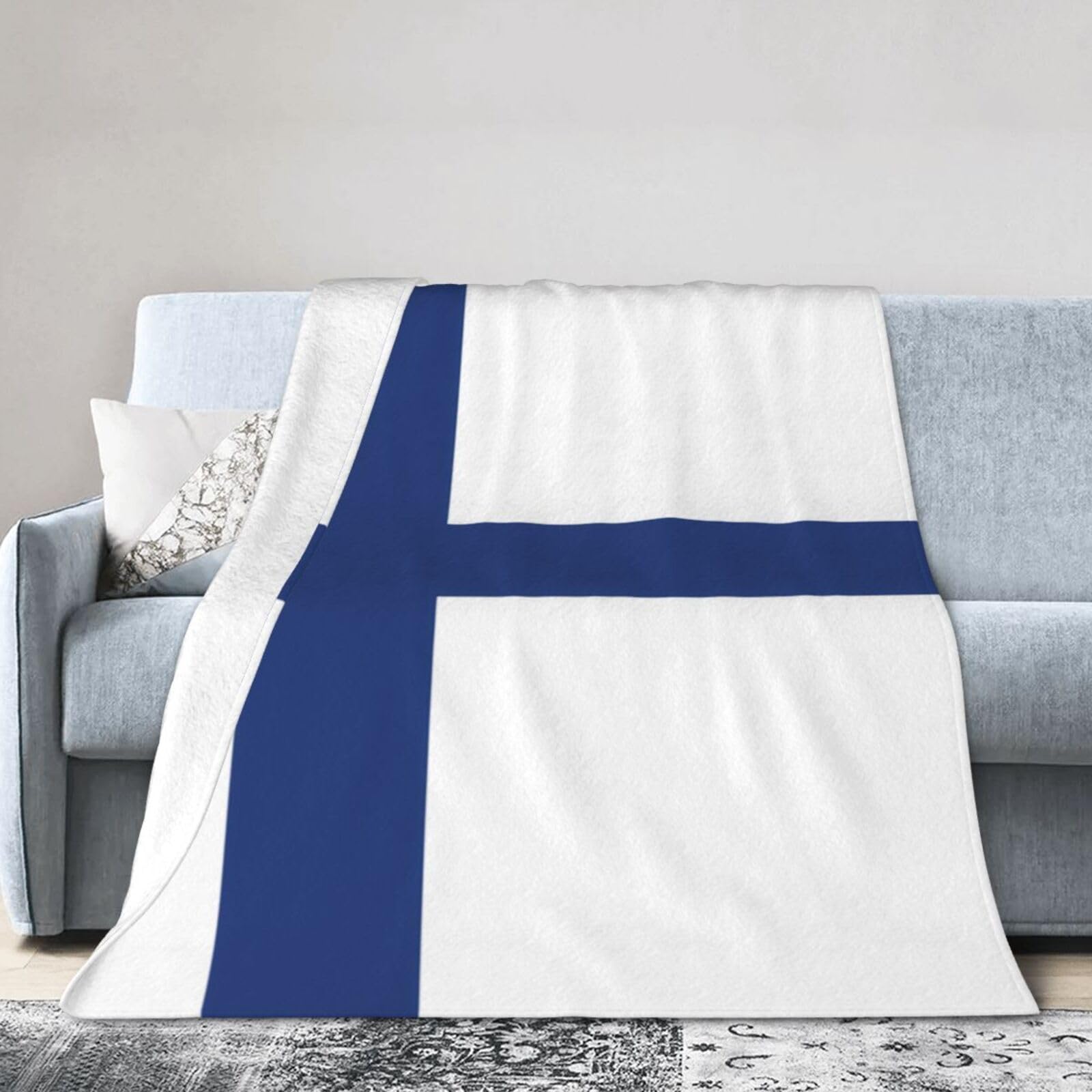 Finnish Flag 80"x60" Fleece Blanket, Full Size, Super Soft, Suitable for Bed, Sofa, Camping, All Seasons