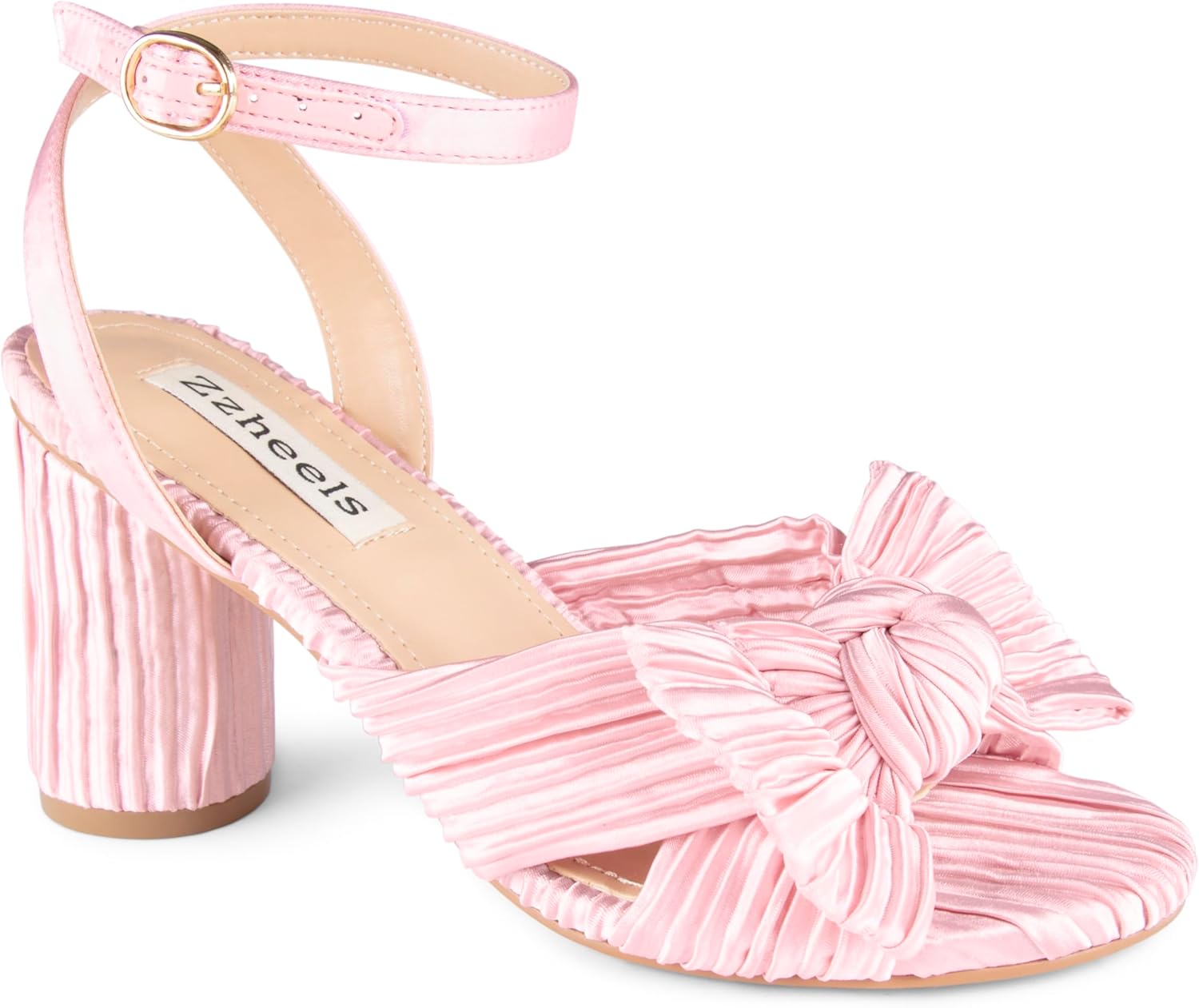 Zzheels Women’s Bow Knot Heeled Sandals Open Toe High Block Ankle Strap Chunky Heels Bride Wedding Shoes