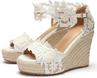 VICKI·VICKI Womens Wedge Sandals Platform Open Toe with Buckle Ankle Strap Lace for Wedding Bride Vacation Party