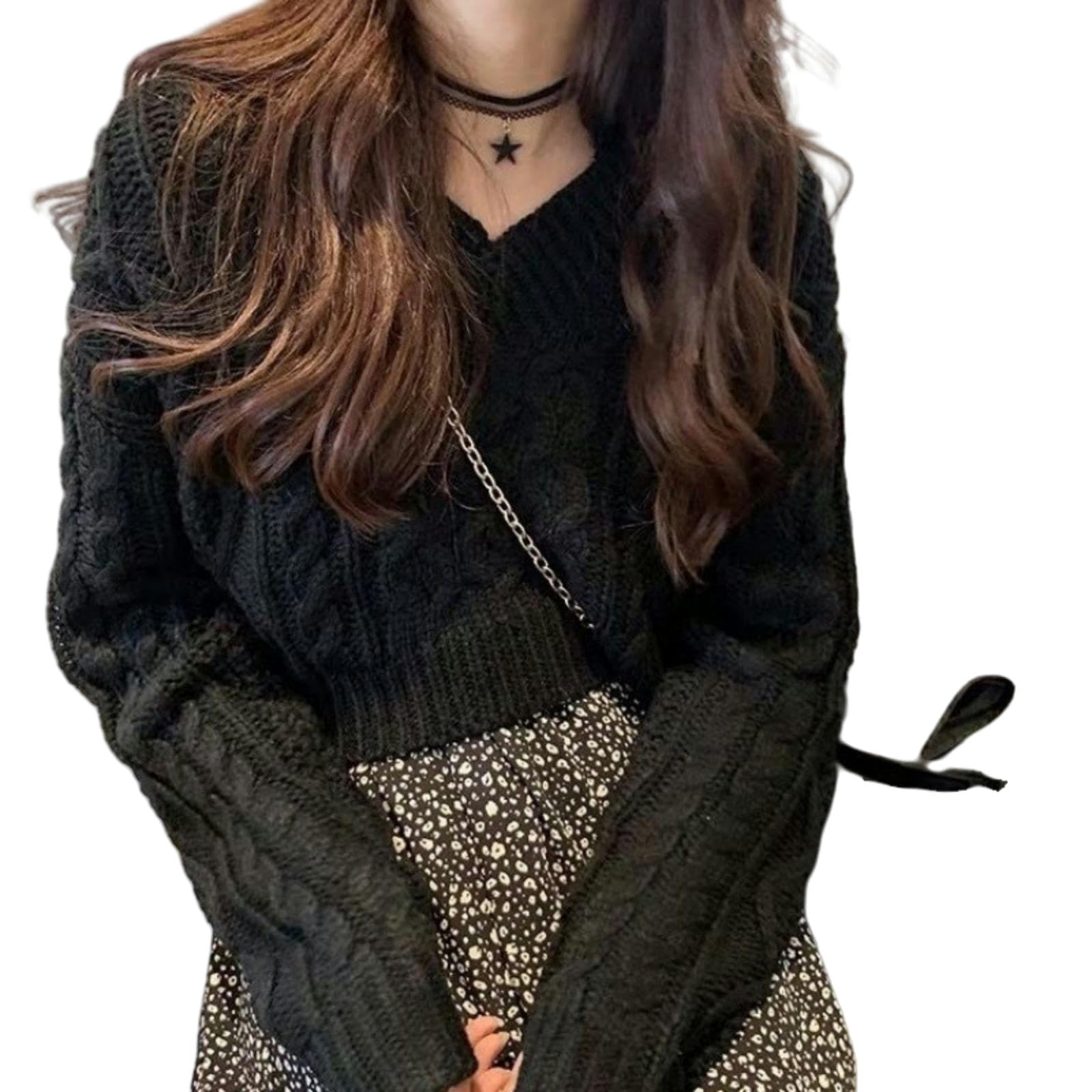 Maglione da Donna Capispalla Lavorato a Maglia Autunno e Inverno per Donna-Nero-L Consigliato 110-125 Catties