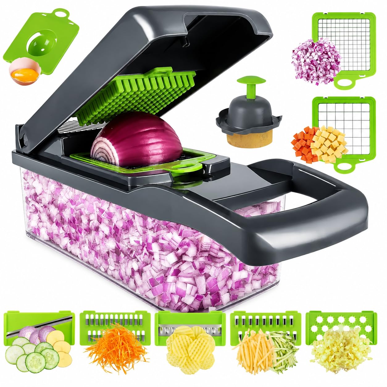 MARTIFY 14-in-1 Multifunctional Vegetable Chopper with Container,Manual Onion Cutter, Dicer, Slicer, Grater,Food Chopper for Onion, Potato, Carrot, Cucumber & Fruits,Multifunctional Vegetable Cutter-image-14