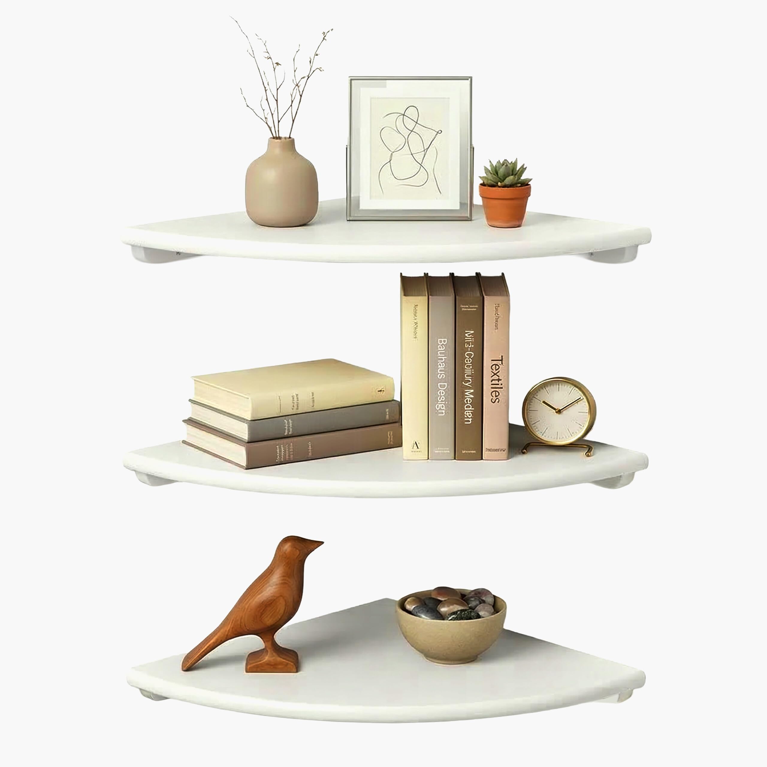Relaxdays Corner Shelf, Hxwxd: 3 X 40 X 40 Cm, Walnut, Living Room, Decor, Max Load: 5 Kg, Wall Shelf, White 4052025838911