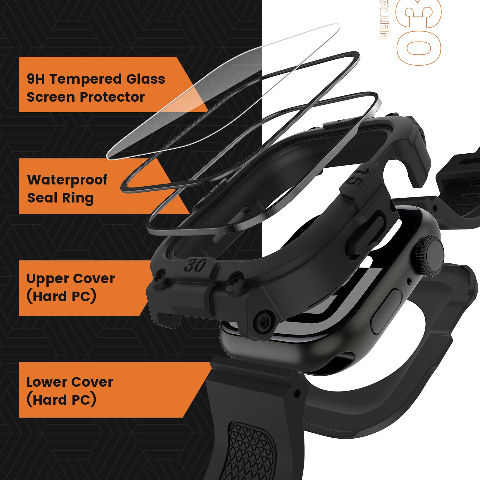 Neitra Wodoodporne etui 3 w 1 360° do zegarka Apple Watch Series 10, ochraniacz ekranu z paskiem, zapasowy pasek do zegarka sportowego, wytrzymałe ochronne etui ochronne do iWatch
