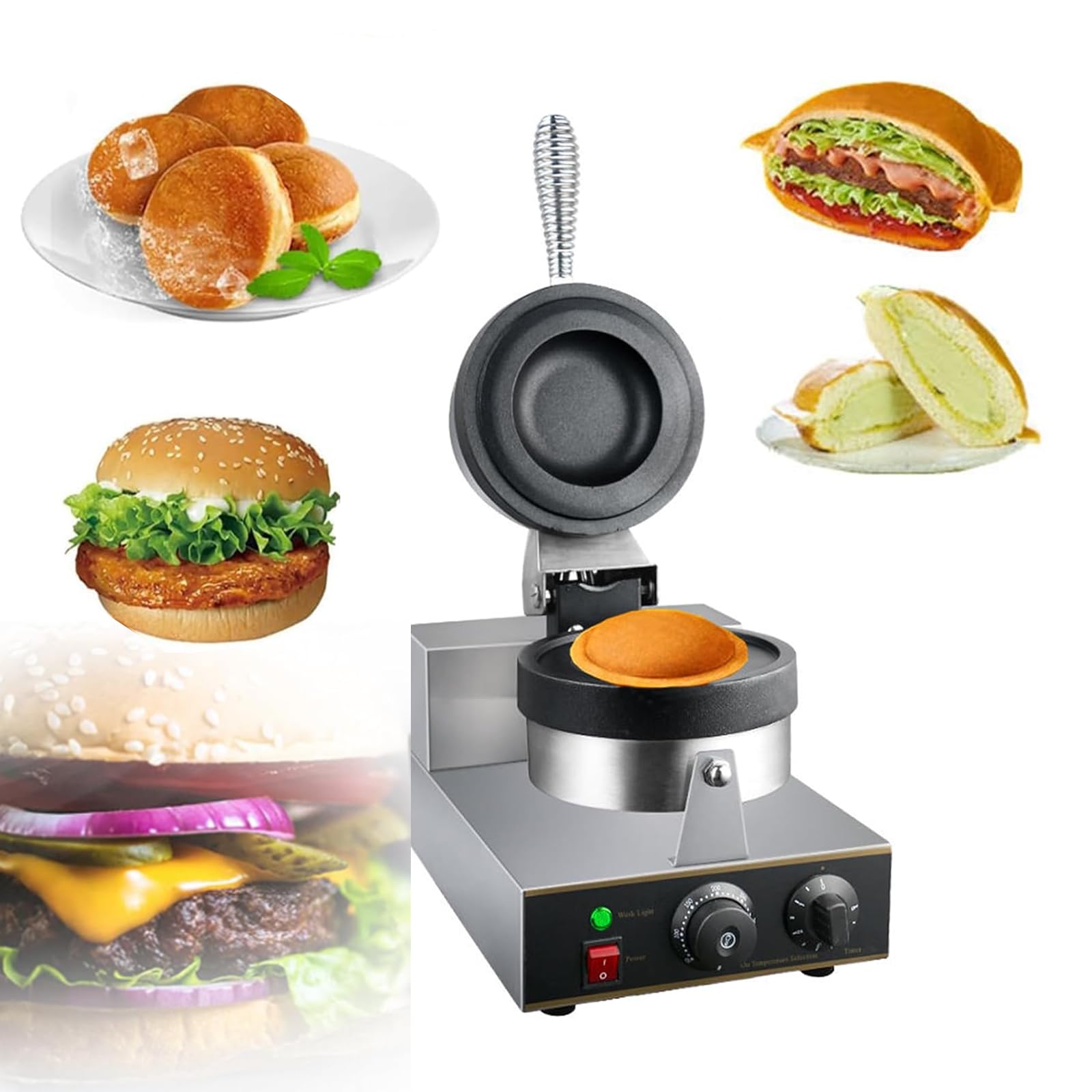 Macchina Professionale per Hamburger e Waffle, Macchina per Hamburger Antiaderente, con Piastra di Rivestimento Antiaderente, Design di Riscaldamento su 2 Lati/Regolazione della Te,