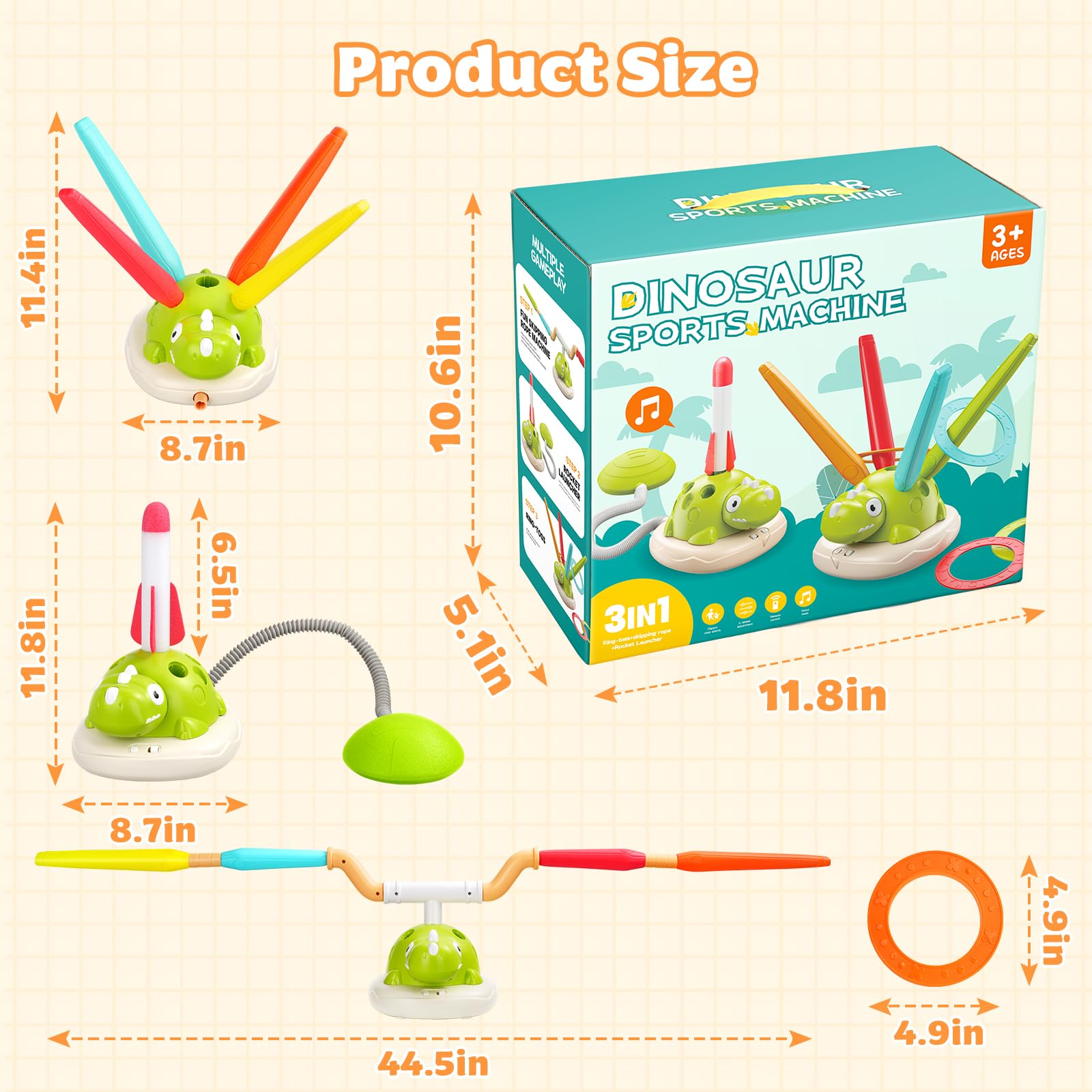 3-in-1 Kinder Wurfring und Stampfraketenstarter musikalisches Sprungspiel Innen-und Außensportspaß für Kinder im Alter von 3-9 Jahren Fernbedienung und sichere Designaktivitäten -Geburtstags