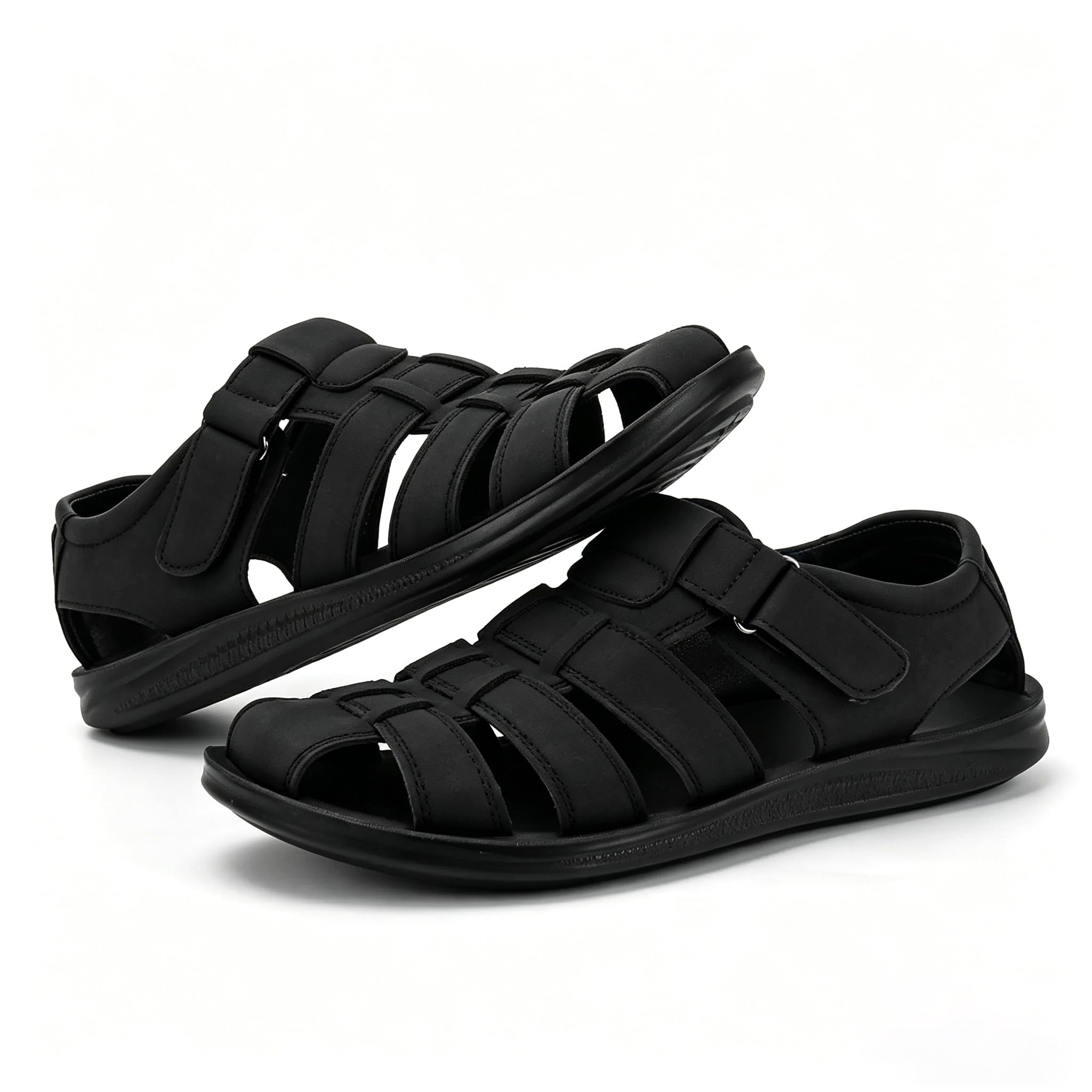 MGGMOKAY Sandalias Hombre de Cuero Verano, Sandalias Fisherman Outdoor Punta Cerrada, Zapatos Cómodos para Caminar y Tiempo Libre
