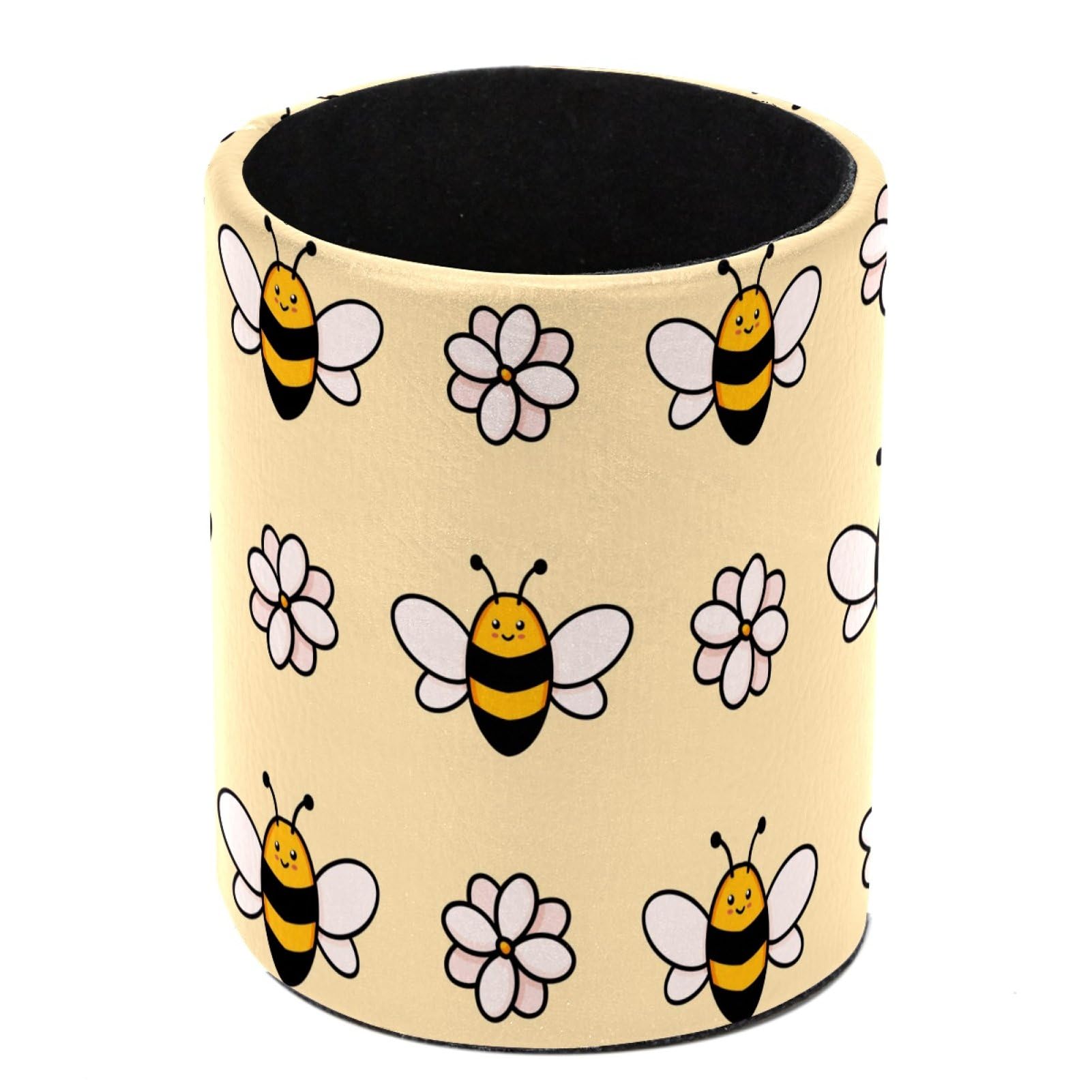 Luoweisi Cute Honey Bee Pen Holder for Desk, Leather Pen Pot, Desk Pencil Holder Round Makeup Organiser Home Office School Suppliers