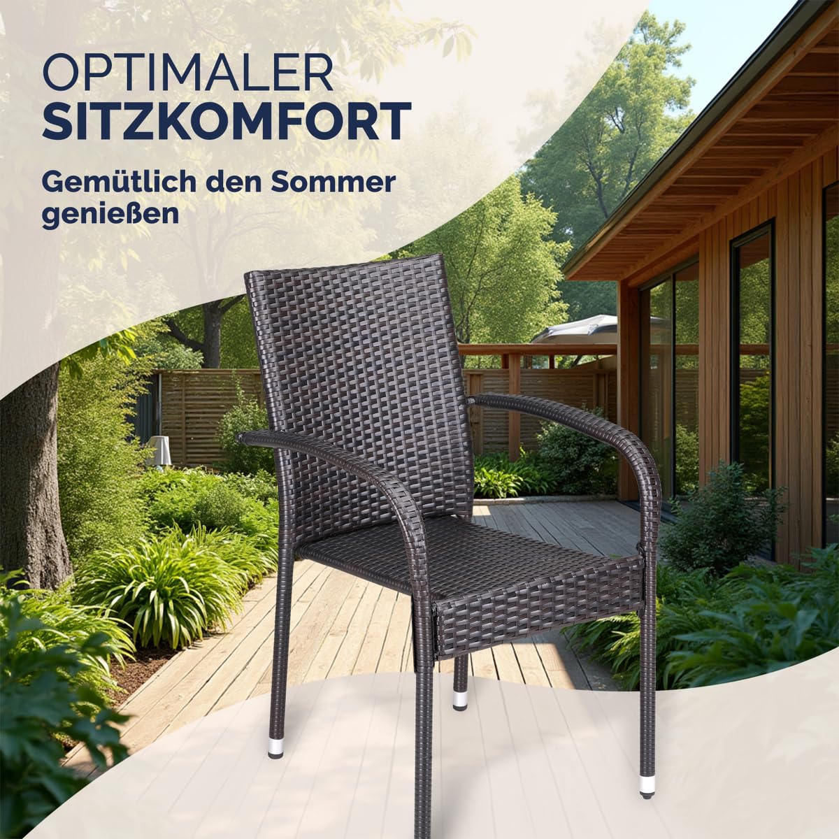 Casaria® Set 4 Sedie da Giardino in Polyrattan Impilabili Regolabili con Portata di 160 kg per Balcone Terrazza Sedia Esterno Sedia da Tavolo | Sedie impilabili da esterno con bracciolo, capacità 160 kg, per campeggio, patio, balcone, terrazza, terrazza,