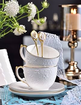 Amazon | ホワイト ボーン チャイナ コーヒー カップとソーサー