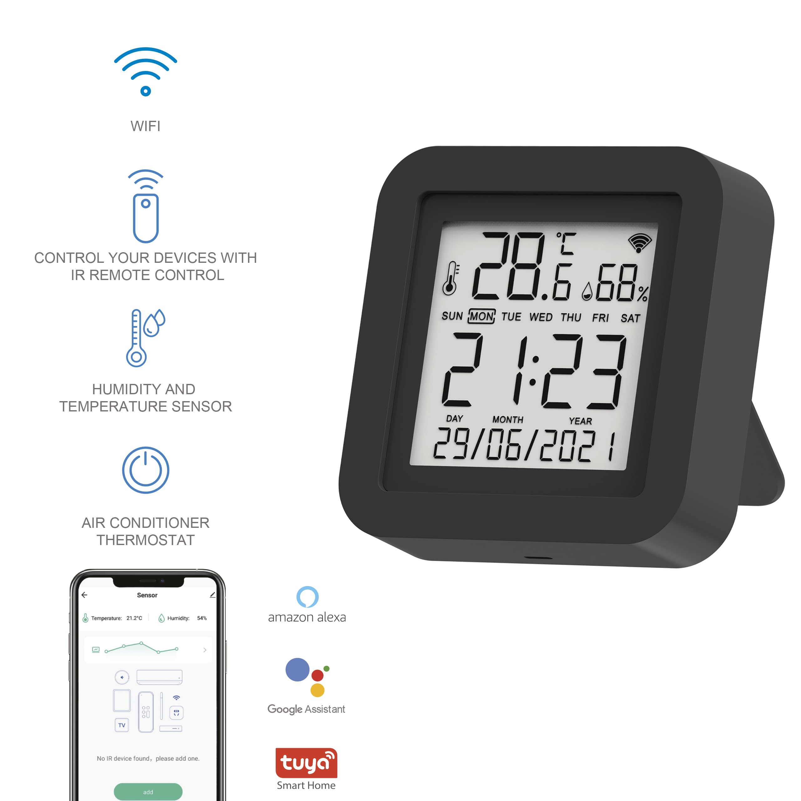 Telecomando universale WiFi IR Nivian con sensore di temperatura e umidità - Telecomando intelligente tramite App Tuya, compatibile con Alexa e Google Home, Home Automation Smart Home