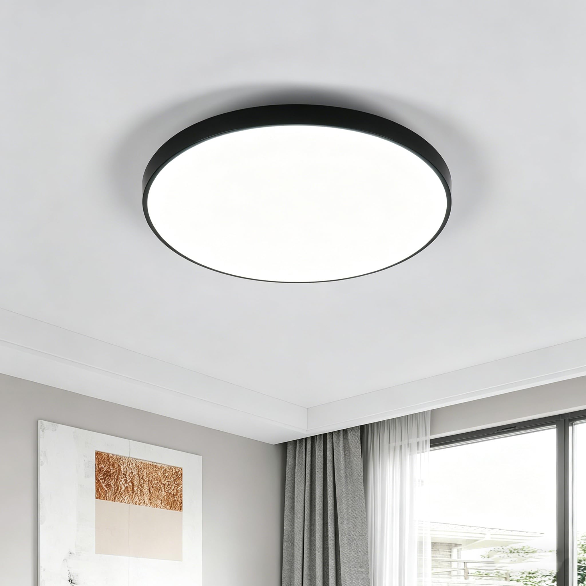 Lampara LED Techo Moderno 24W 6500K Blanco Frio Plafon Led Techo Redondo Negro IP54 Impermeable Luz Led para Baño, Cocina, Pasillo, Sala de Estar, Ø27cm
